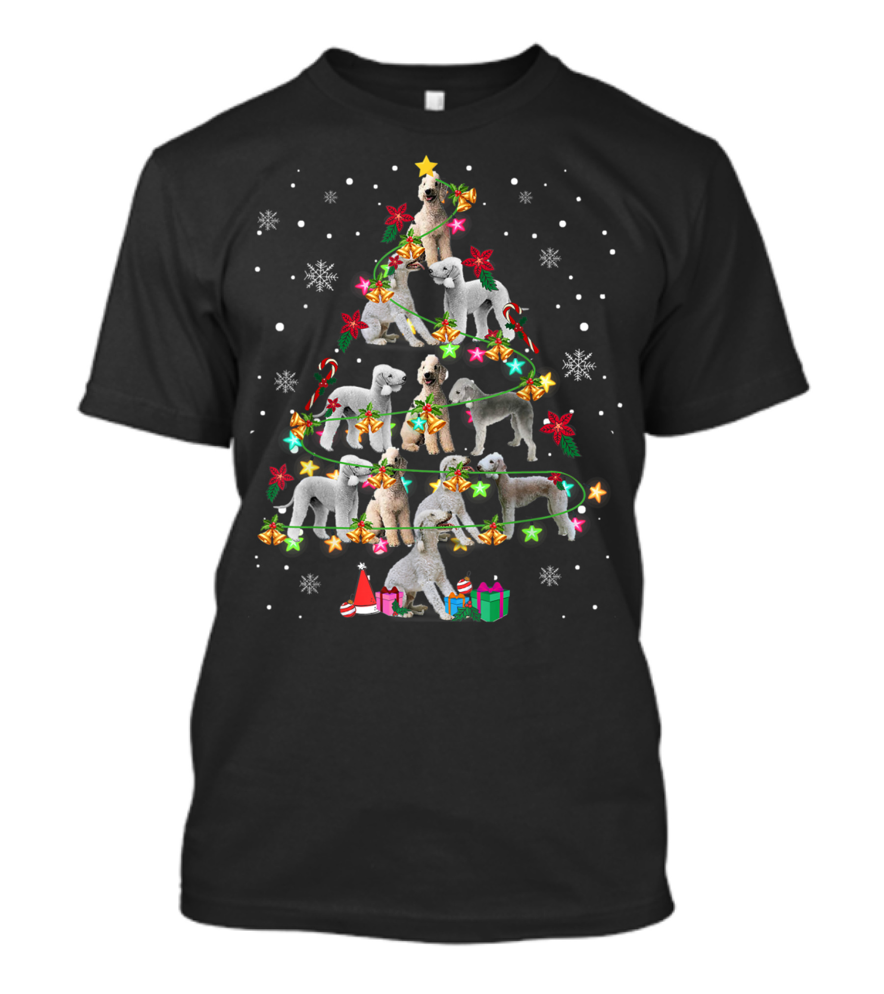 Bedlington Terrier Christmas Tree With Snowflakes And Gifts T-Shirt