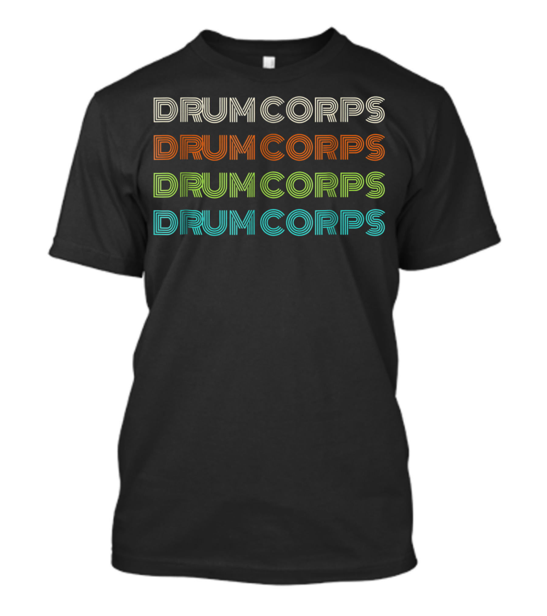 Drum Corps Retro 70s Style Multi-Color Typographic T-Shirt