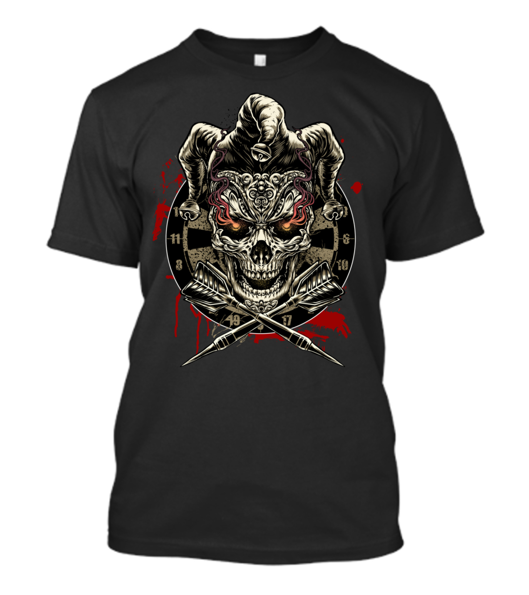Dare You For Dartplayers Jester Skull Dartboard Red Accents T-Shirt