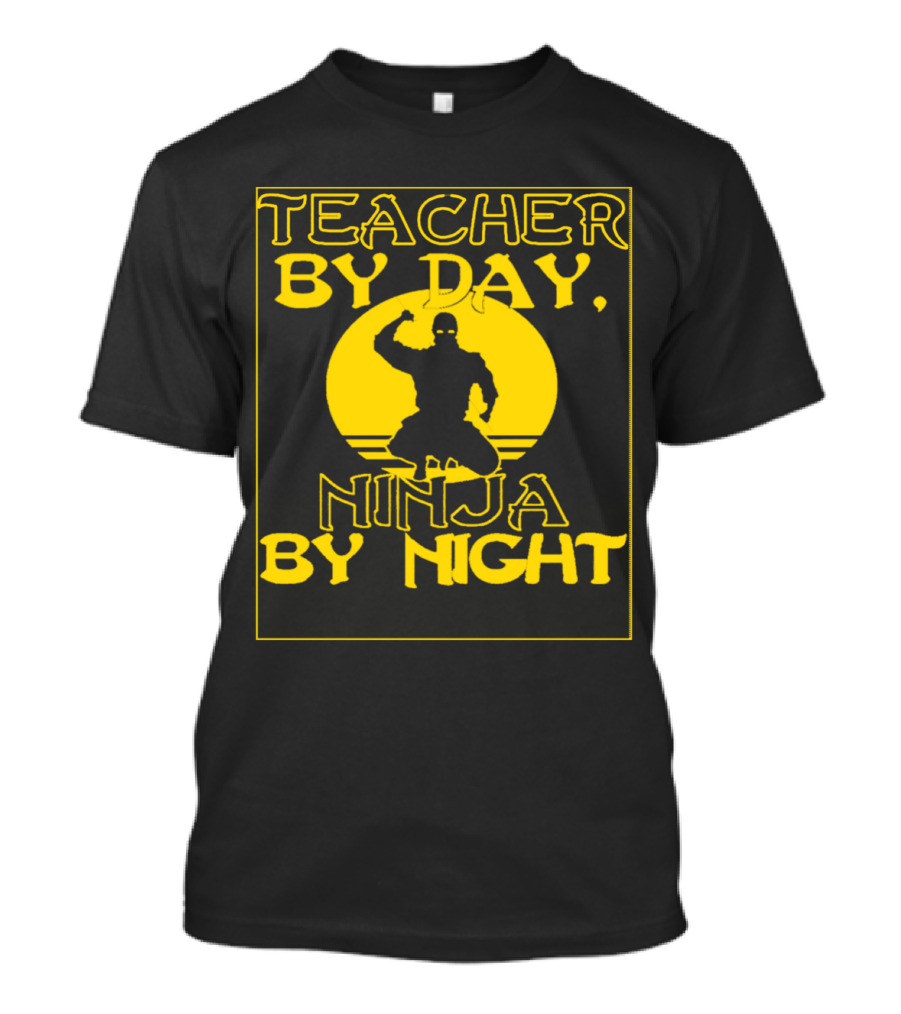 Teacher By Day Ninja By Night Silhouette Against Yellow Circle T-Shirt
