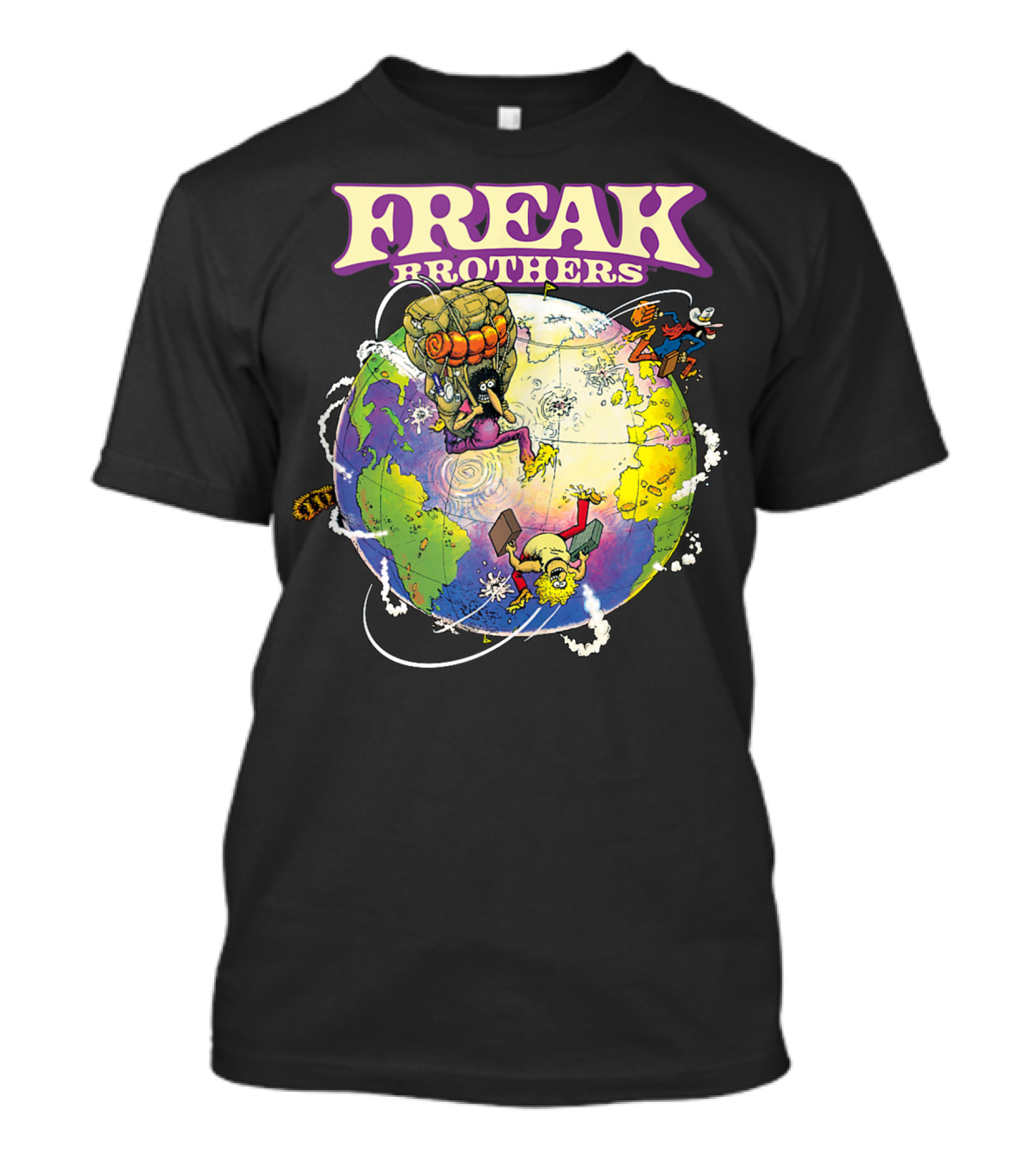 Freak Brothers Globe Trottin' Comic Characters Around The World T-Shirt