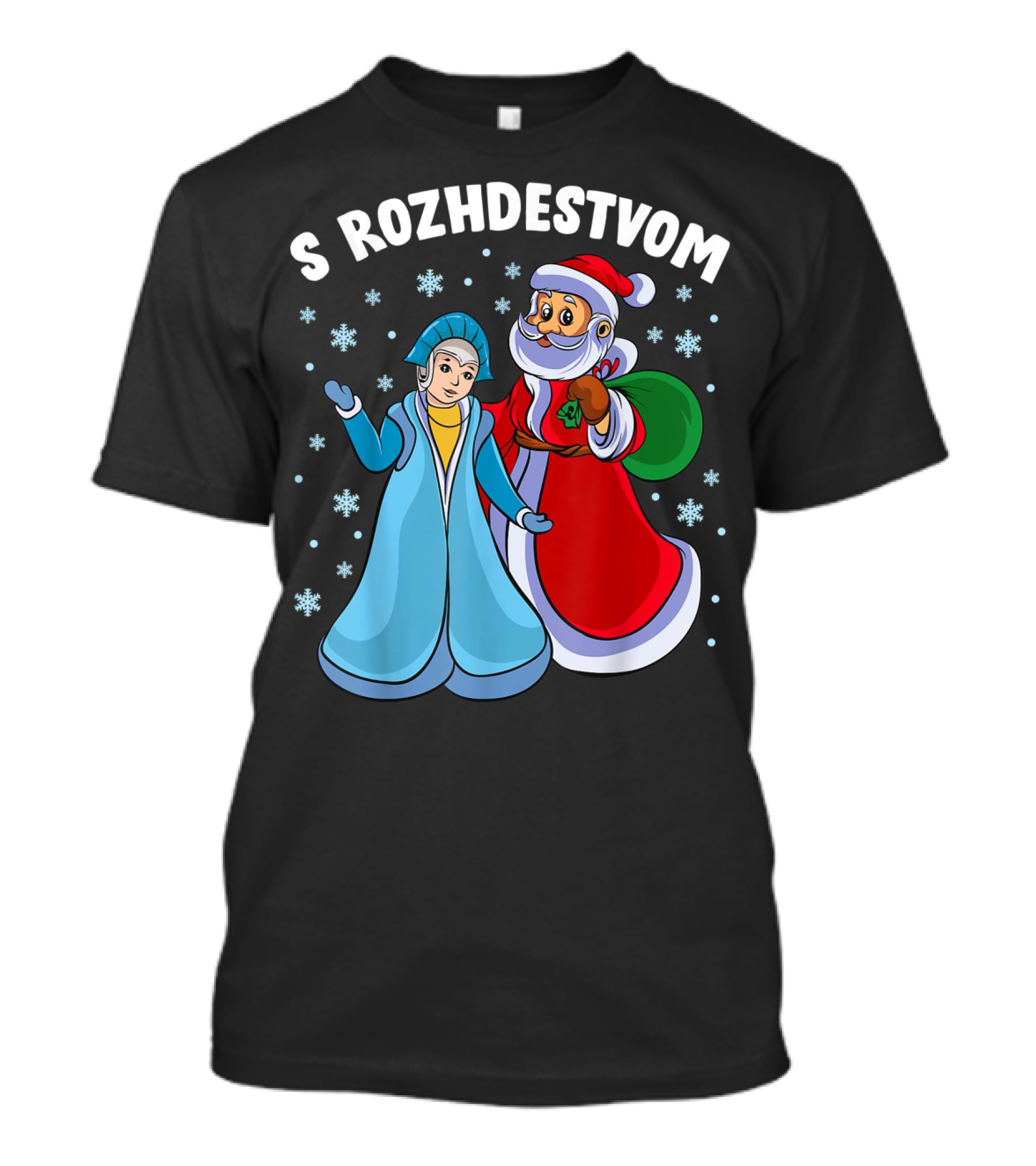 S Rozhdestvom Russian Orthodox Christmas Cartoon Characters Snowflakes T-Shirt