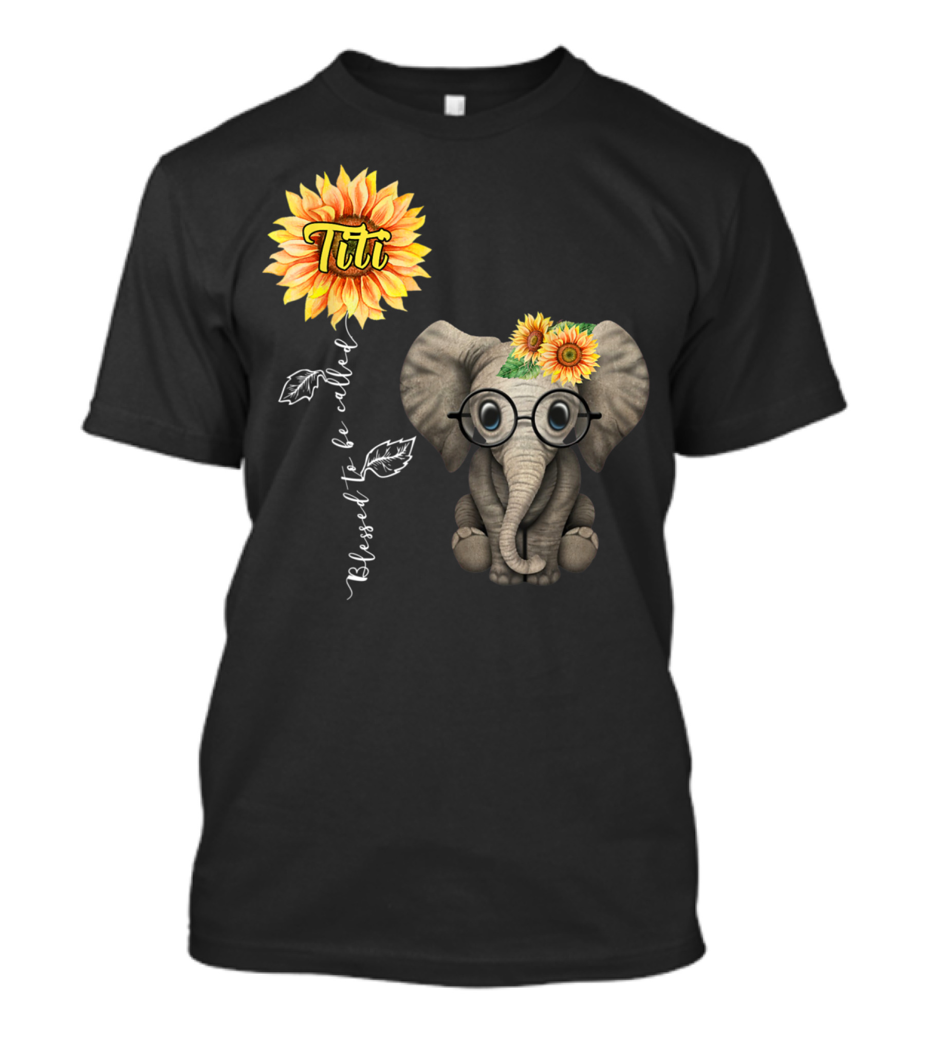 Blessed To Be Called Titi Sunflower Glasses Elephant Aunt T-Shirt