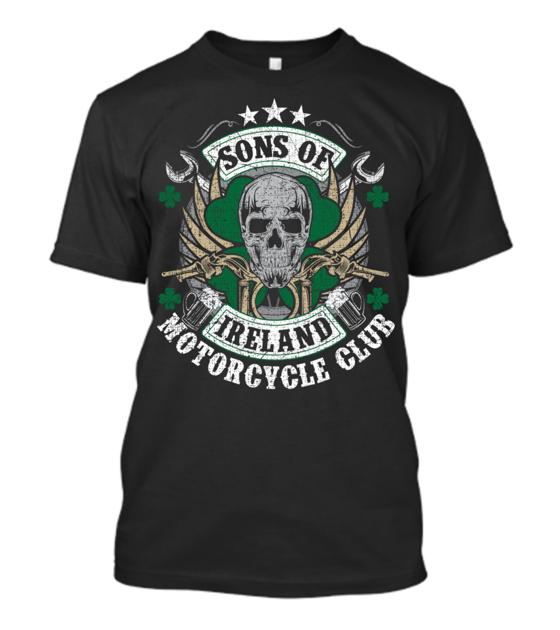 Sons Of Ireland Motorcycle Club Skull Shamrock Wings Biker T-Shirt