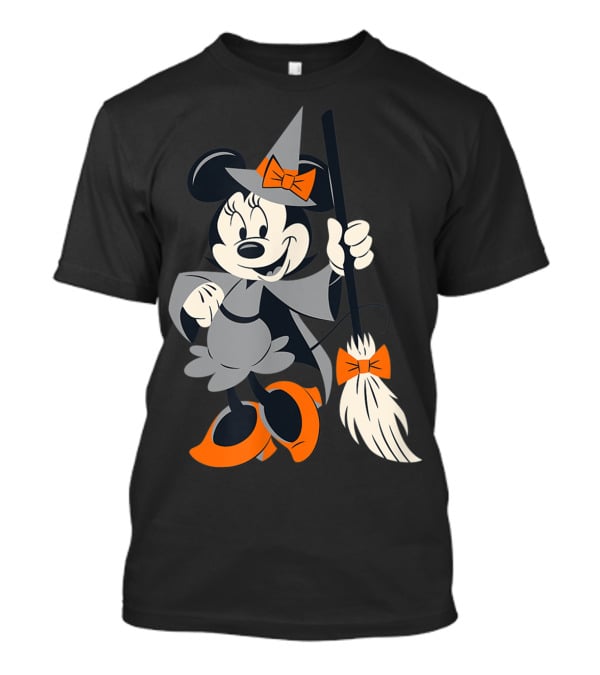 Disney Halloween Minnie Mouse Witch Costume Broomstick Orange Bows T-Shirt