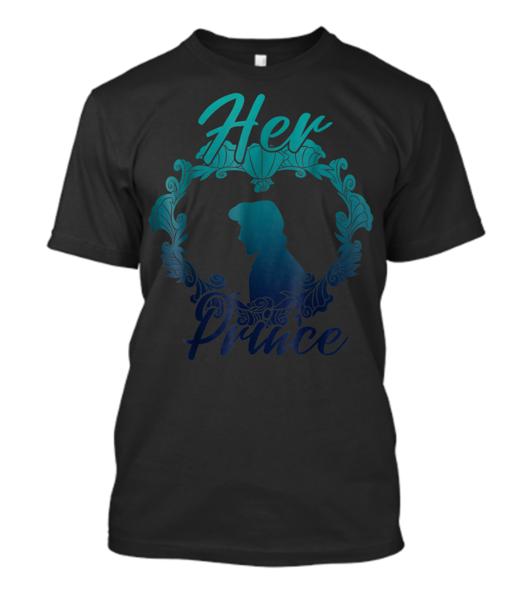 Disney Little Mermaid Eric Her Prince Silhouette Teal Floral T-Shirt