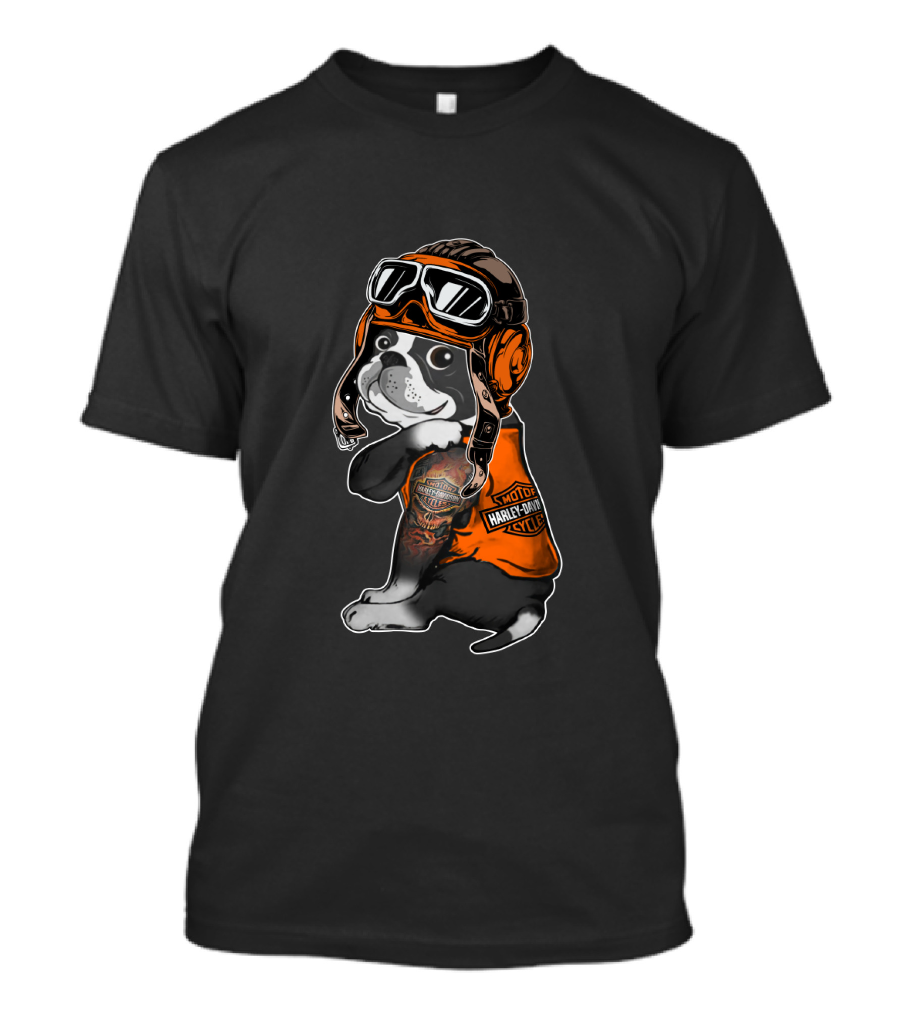 Hd Tatoo Boston Terrier Harley Davidson Moto Goggles T-Shirt