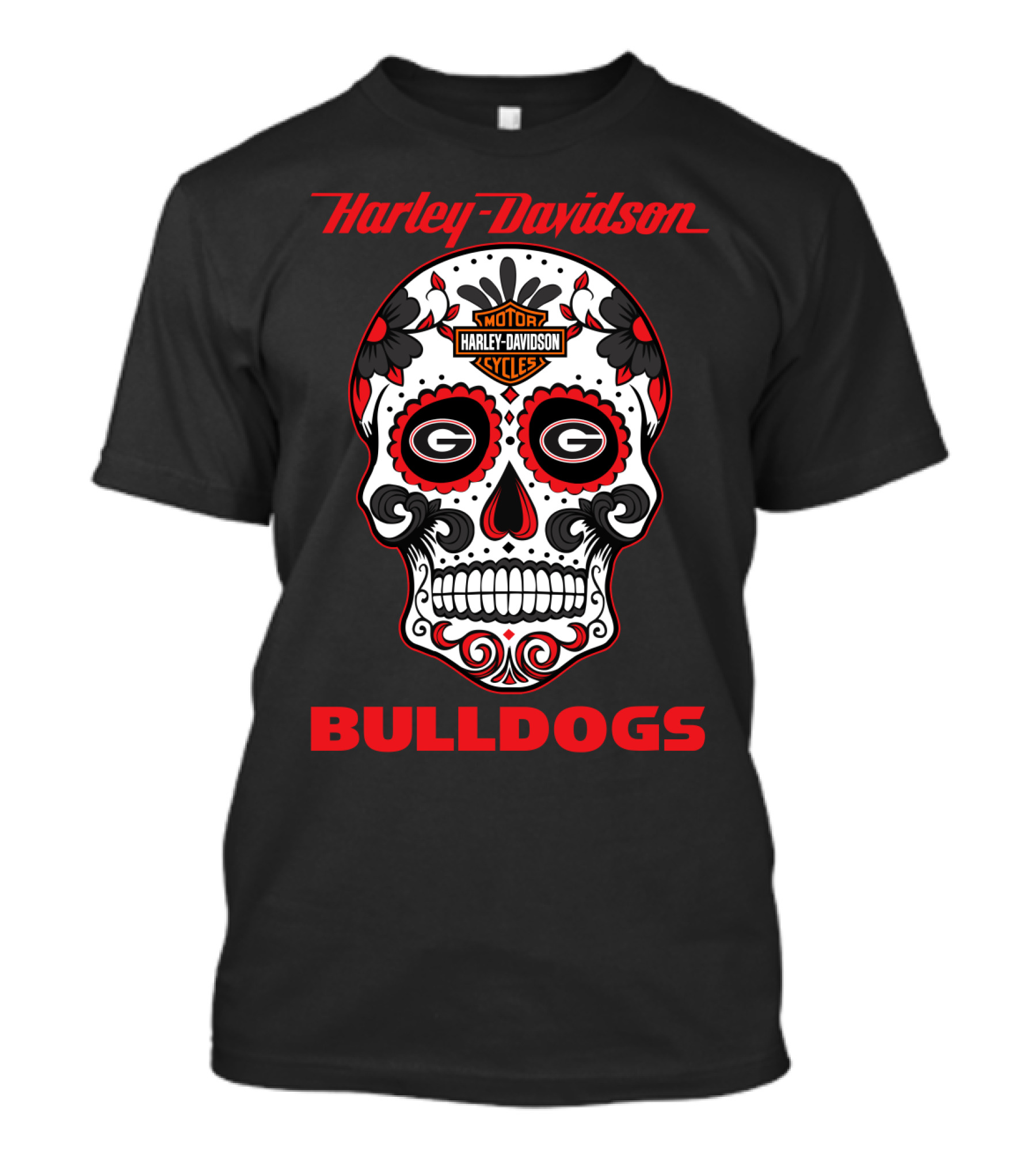 Harley Davidson Motor Cycles Georgia Bulldogs Sugar Skull T-Shirt