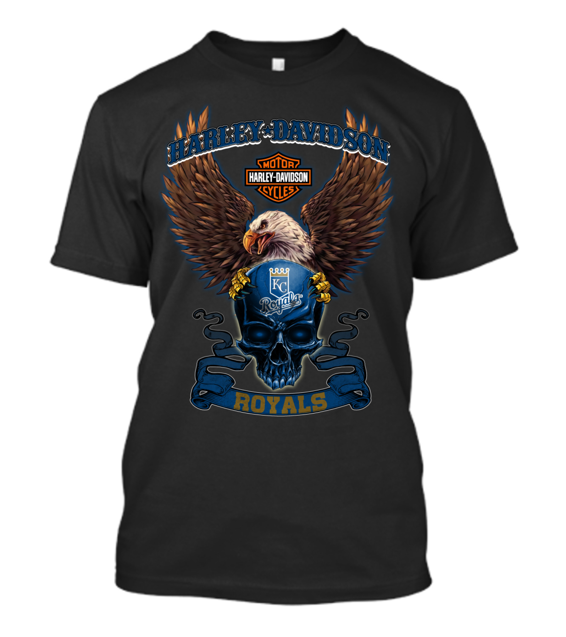 Harley Davidson Motor Cycles Kc Royals Eagle Skull Royals T-Shirt