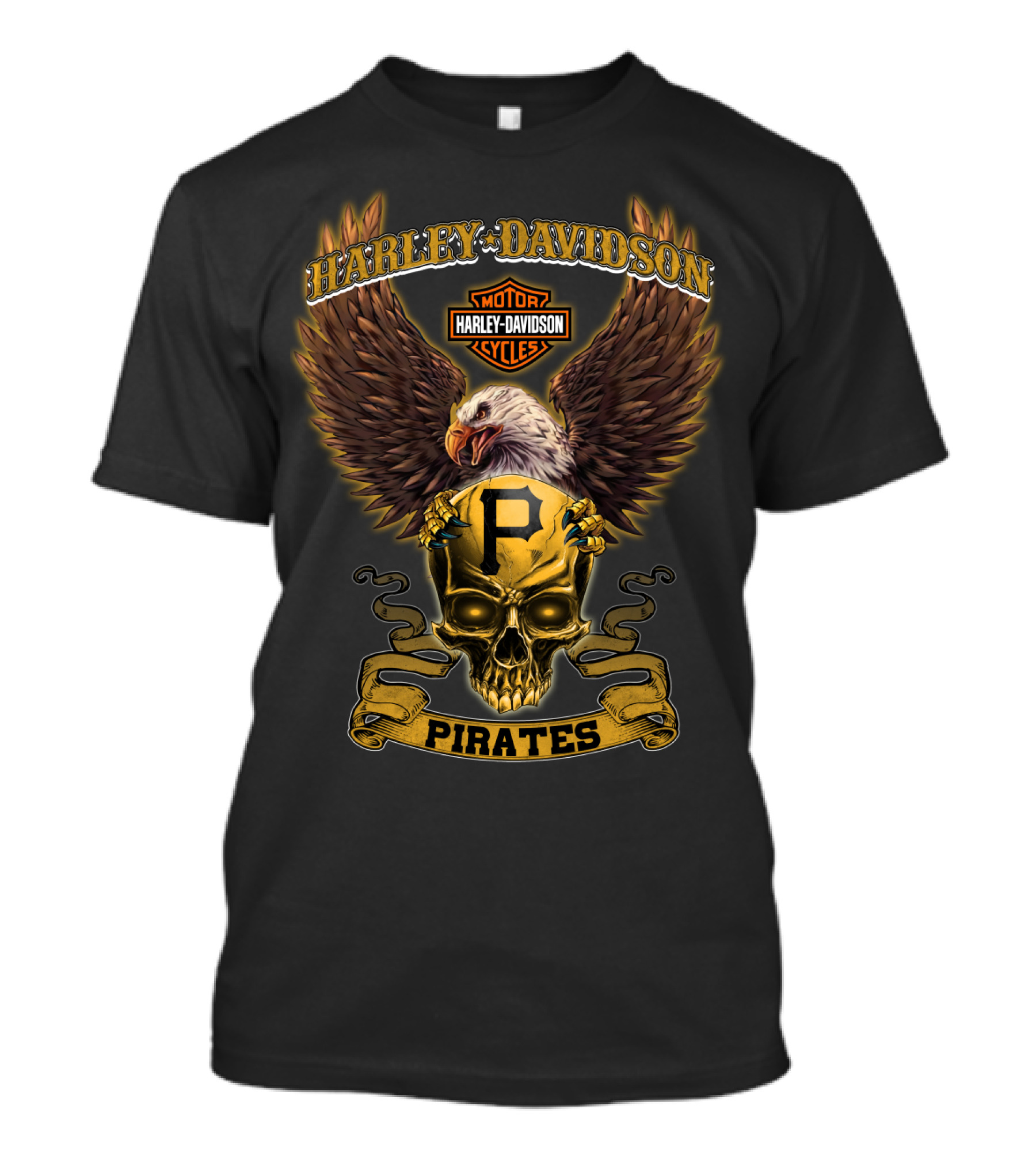 Harley Davidson Motorcycles Pirates Pittsburgh P Eagle Skull T-Shirt