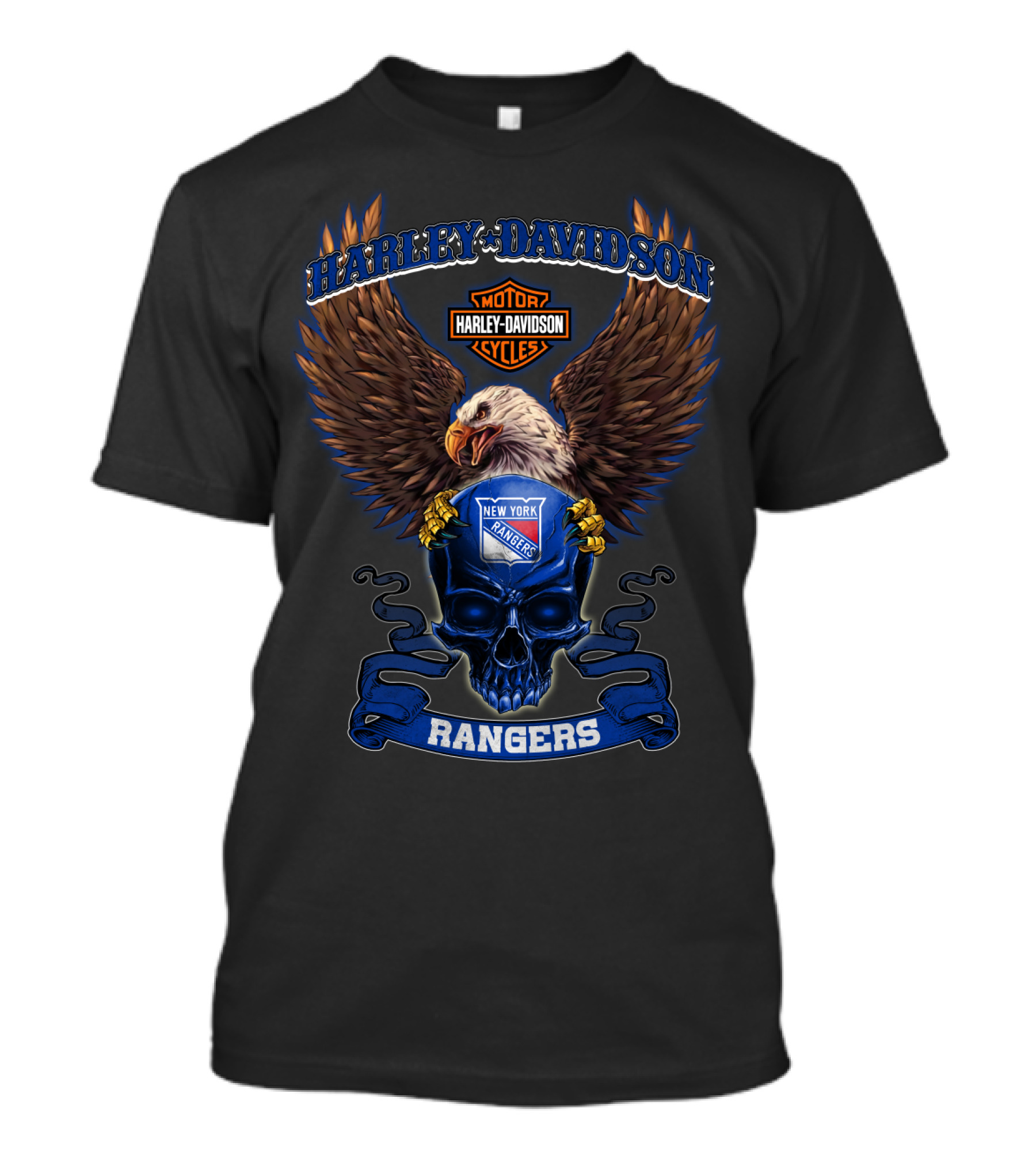 Harley Davidson Motor Cycles New York Rangers Eagle Skull T-Shirt