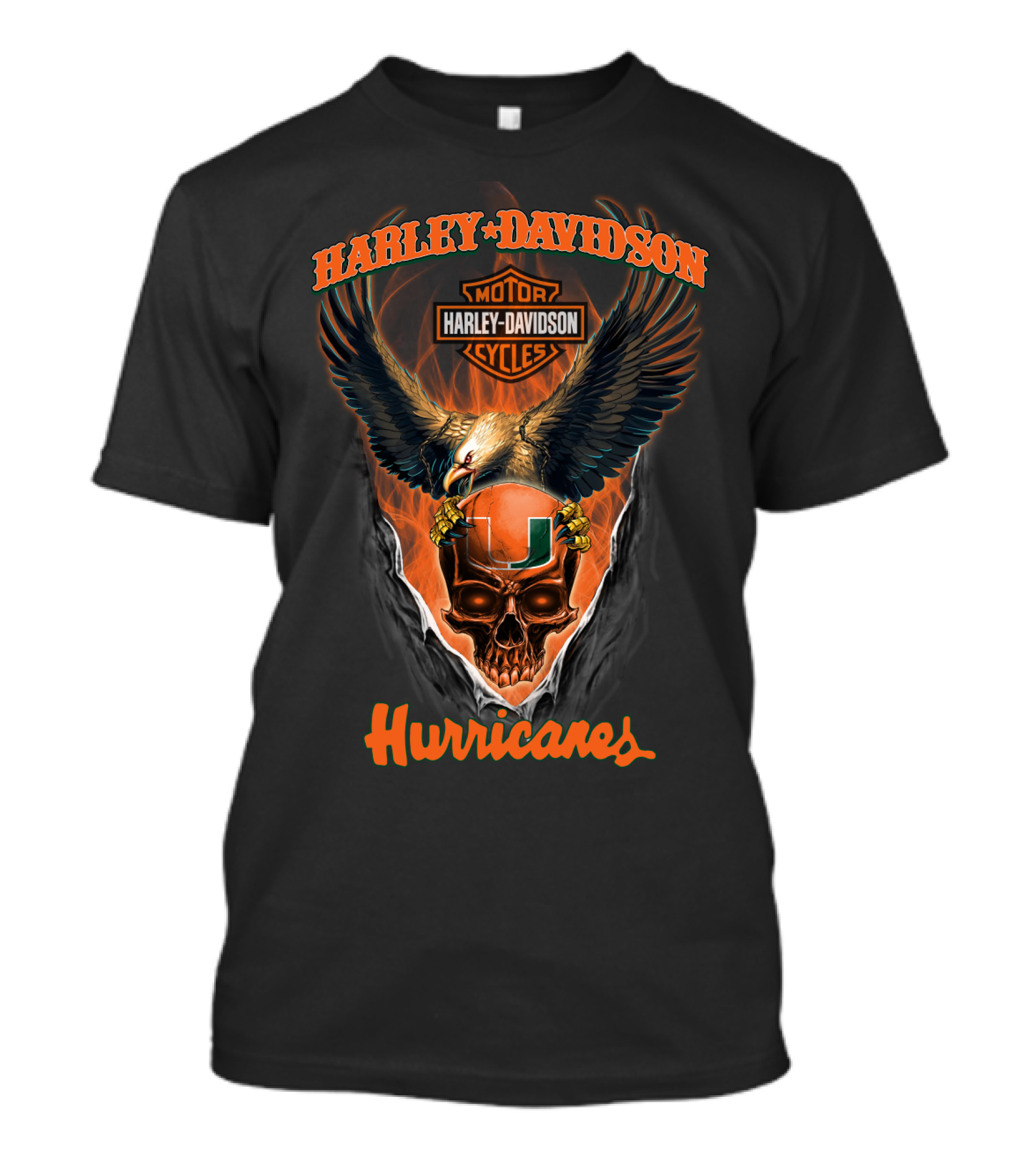 Harley Davidson Miami Hurricanes Motorcycles Skull And Eagle T-Shirt