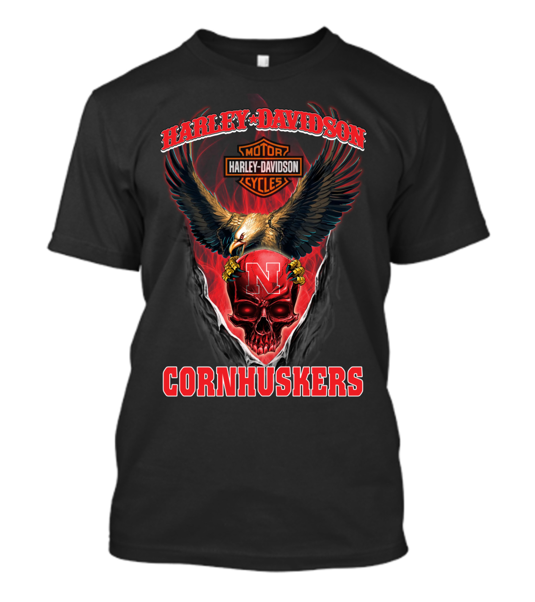 Harley Davidson Cornhuskers Eagle Skull N Motorcycle Cycles T-Shirt