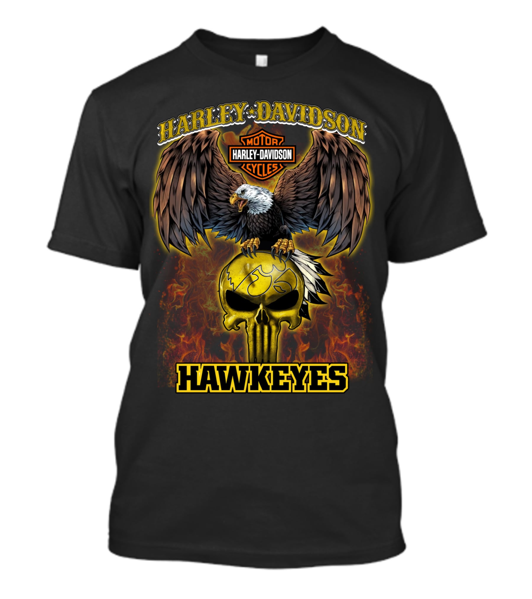Harley Davidson Hawkeyes Eagle Skull Flame T-Shirt