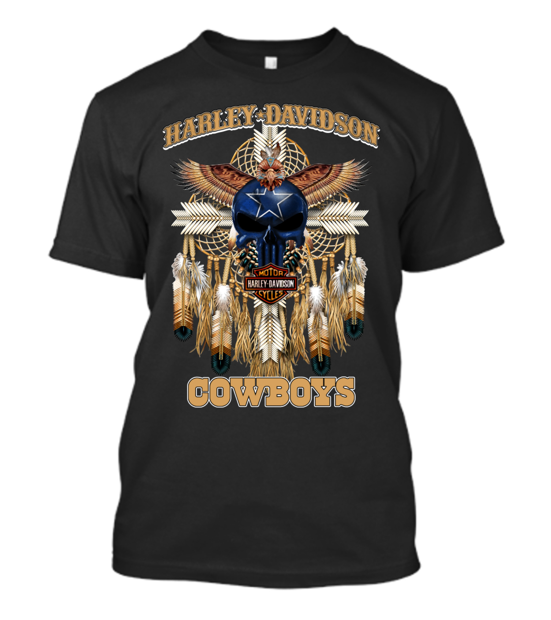 Harley Davidson Motor Cycles Cowboys Dreamcatcher Feathers Eagle Skull Star T-Shirt