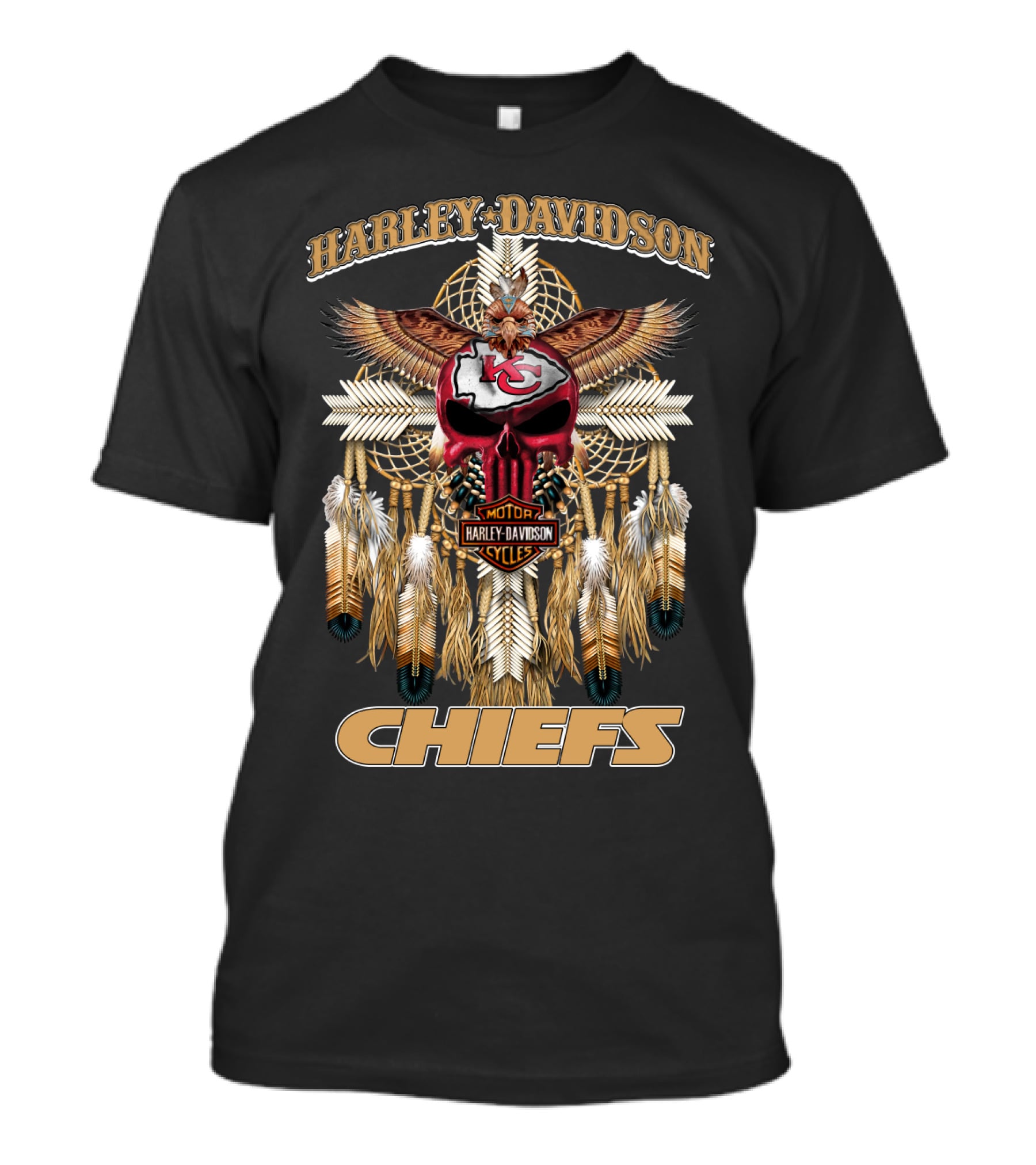 Harley Davidson Chiefs Motorcycles Kc Native Feathers And Eagle T-Shirt
