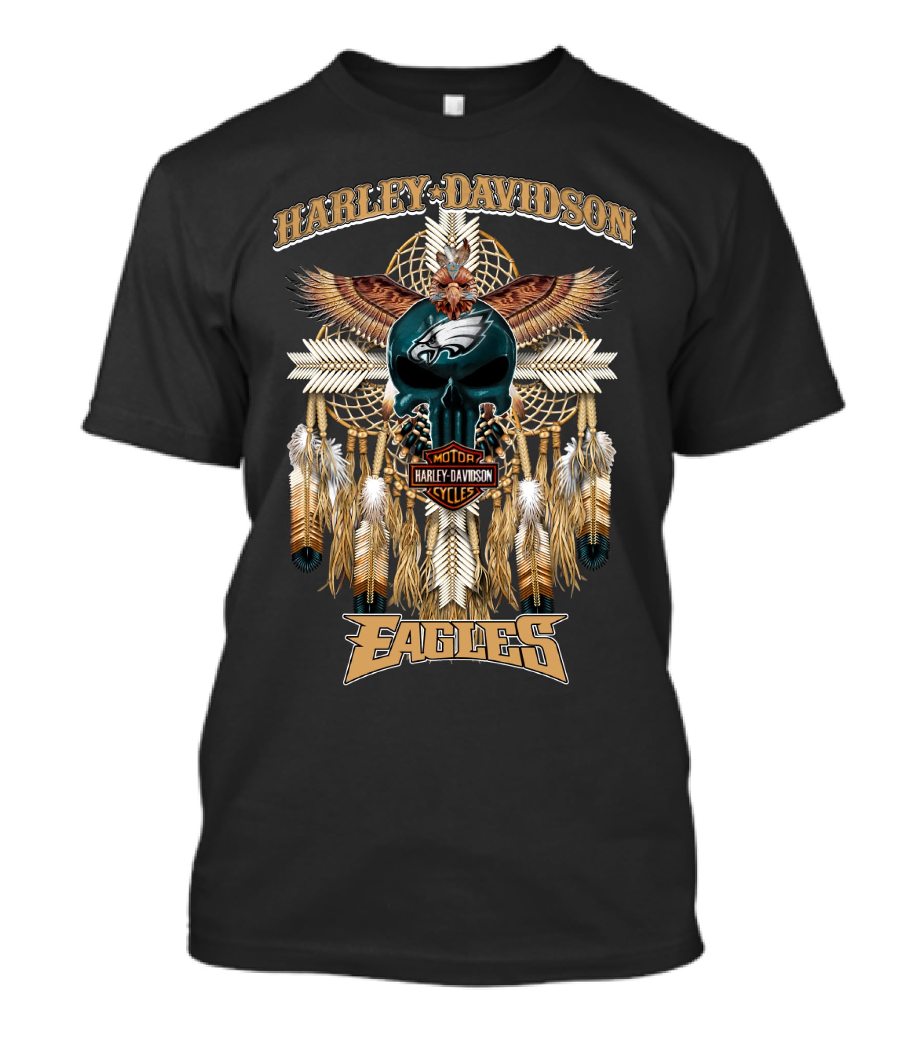 Harley Davidson Motor Cycles Eagles Philadelphia Native Dreamcatcher Feathers T-Shirt