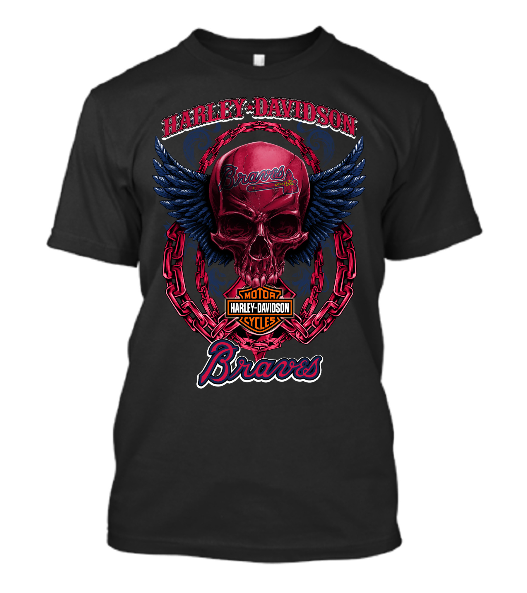 Harley Davidson Braves Skull Wings Atlanta Braves T-Shirt