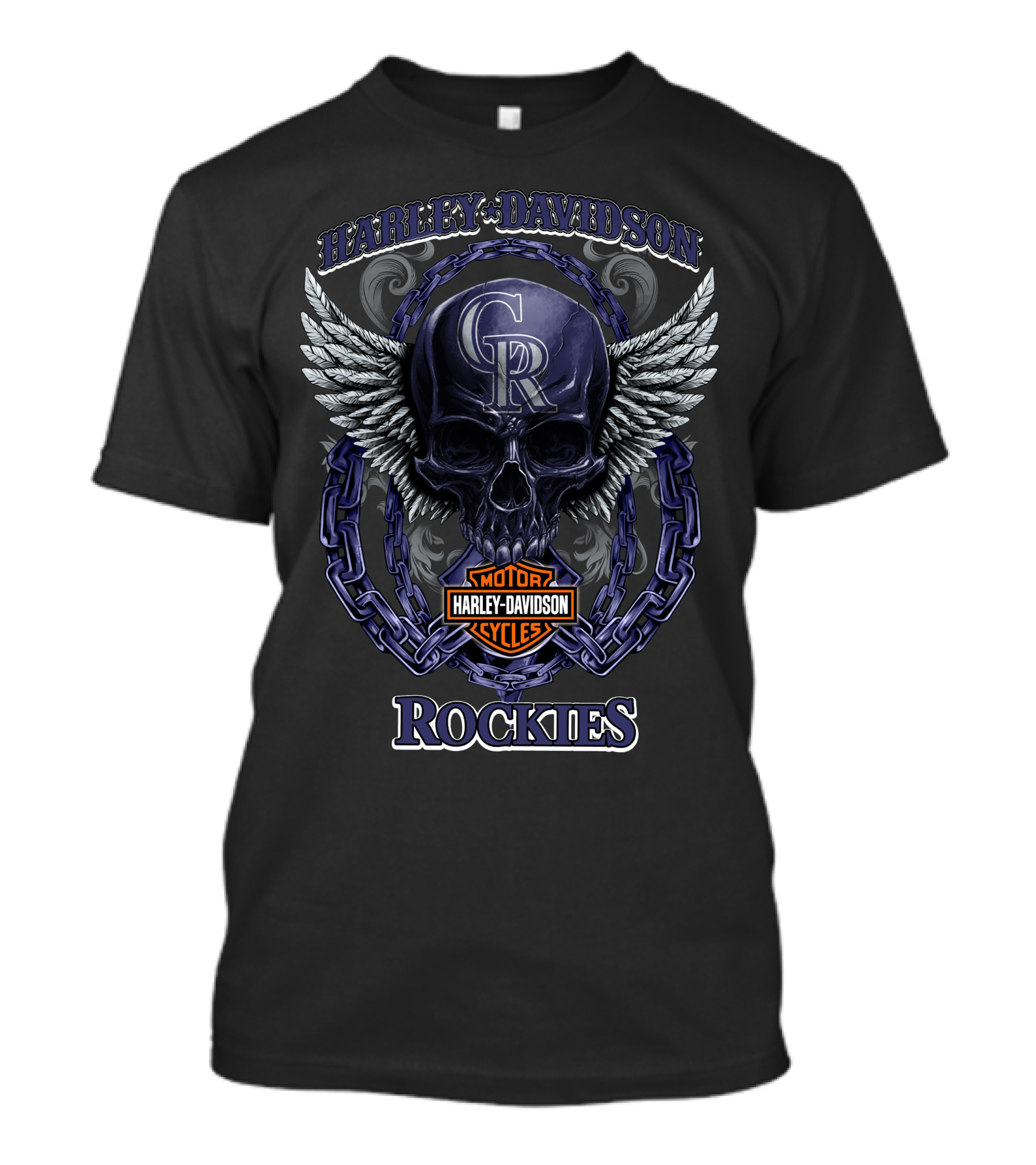 Harley Davidson Colorado Rockies Cr Skull With Wings And Chain T-Shirt