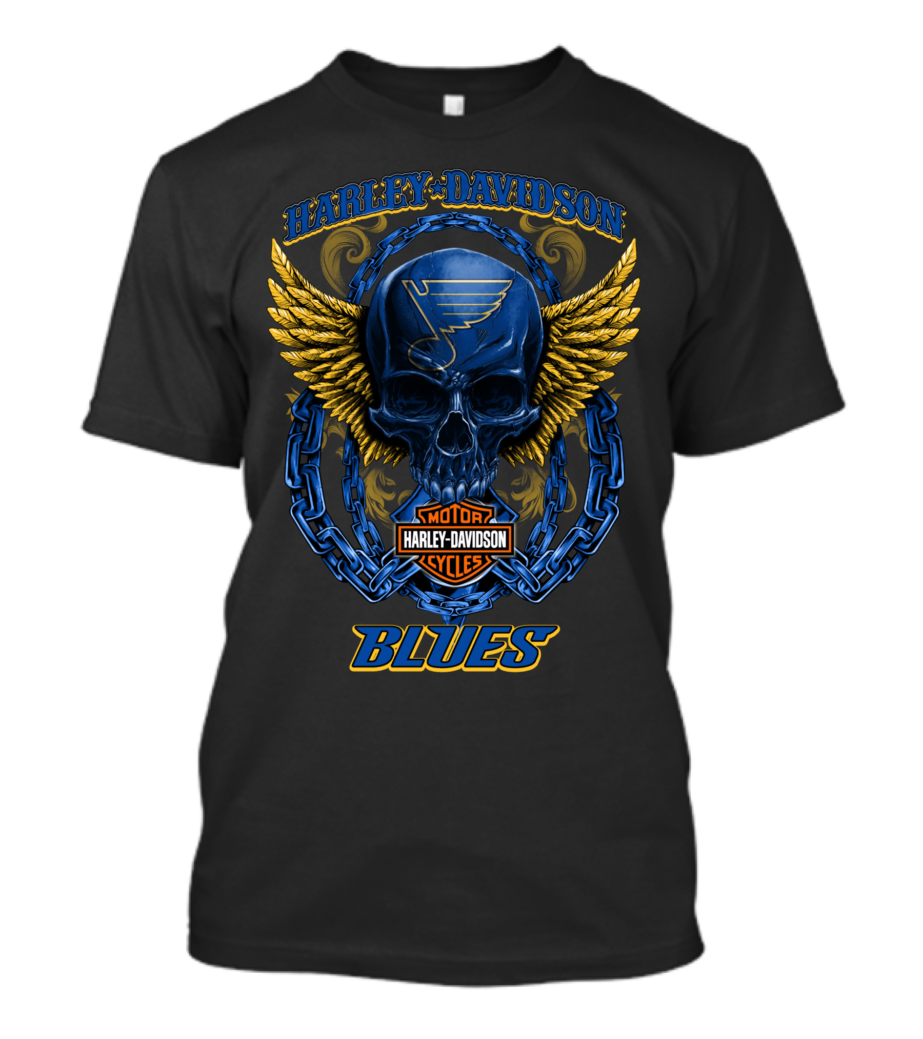 Harley Davidson St Louis Blues Skull With Wings And Chain T-Shirt