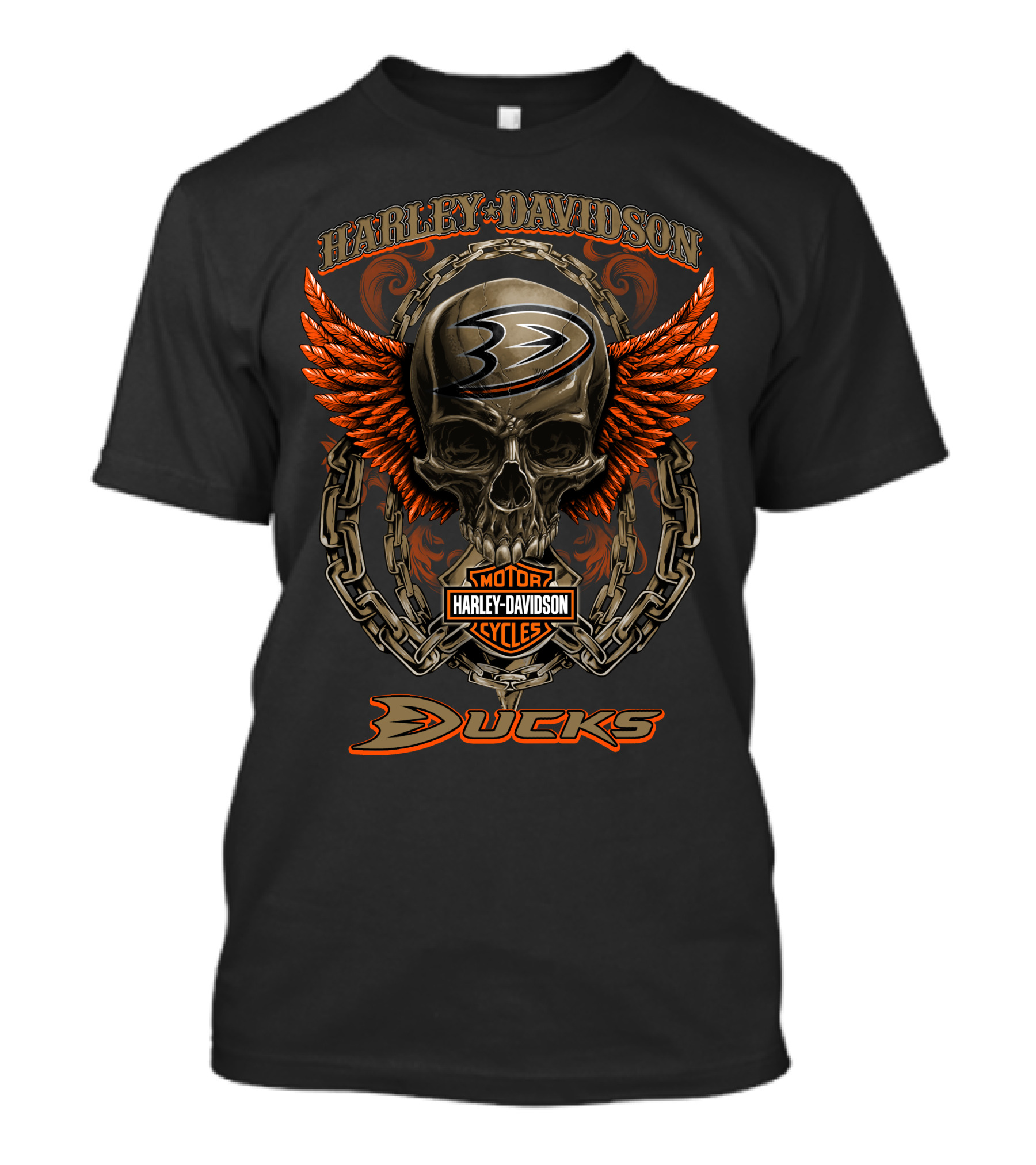 Harley Davidson Anaheim Ducks Nhl Skull Chains Wings T-Shirt