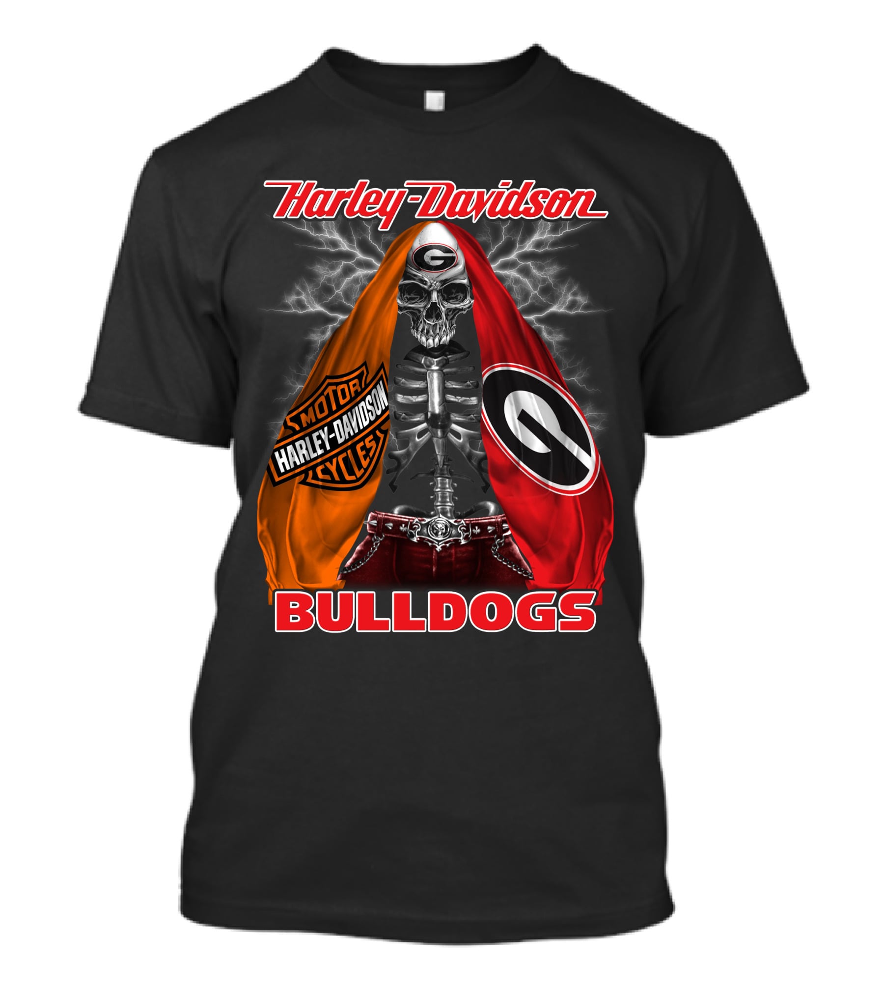Harley Davidson Georgia Bulldogs Skeleton Lightning Motorcycles T-Shirt
