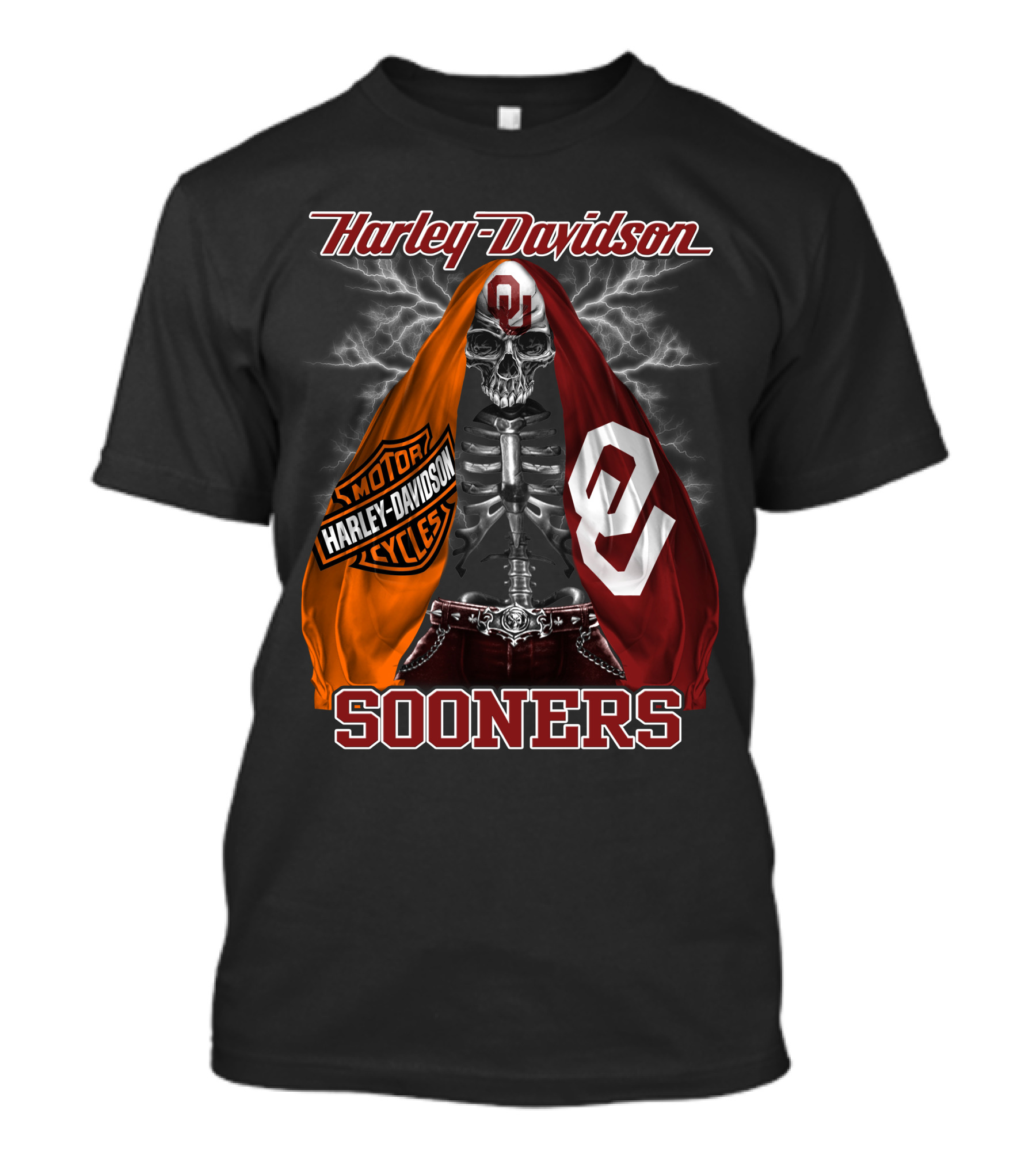 Harley Davidson Oklahoma Sooners Skeleton Thunderbolt T-Shirt