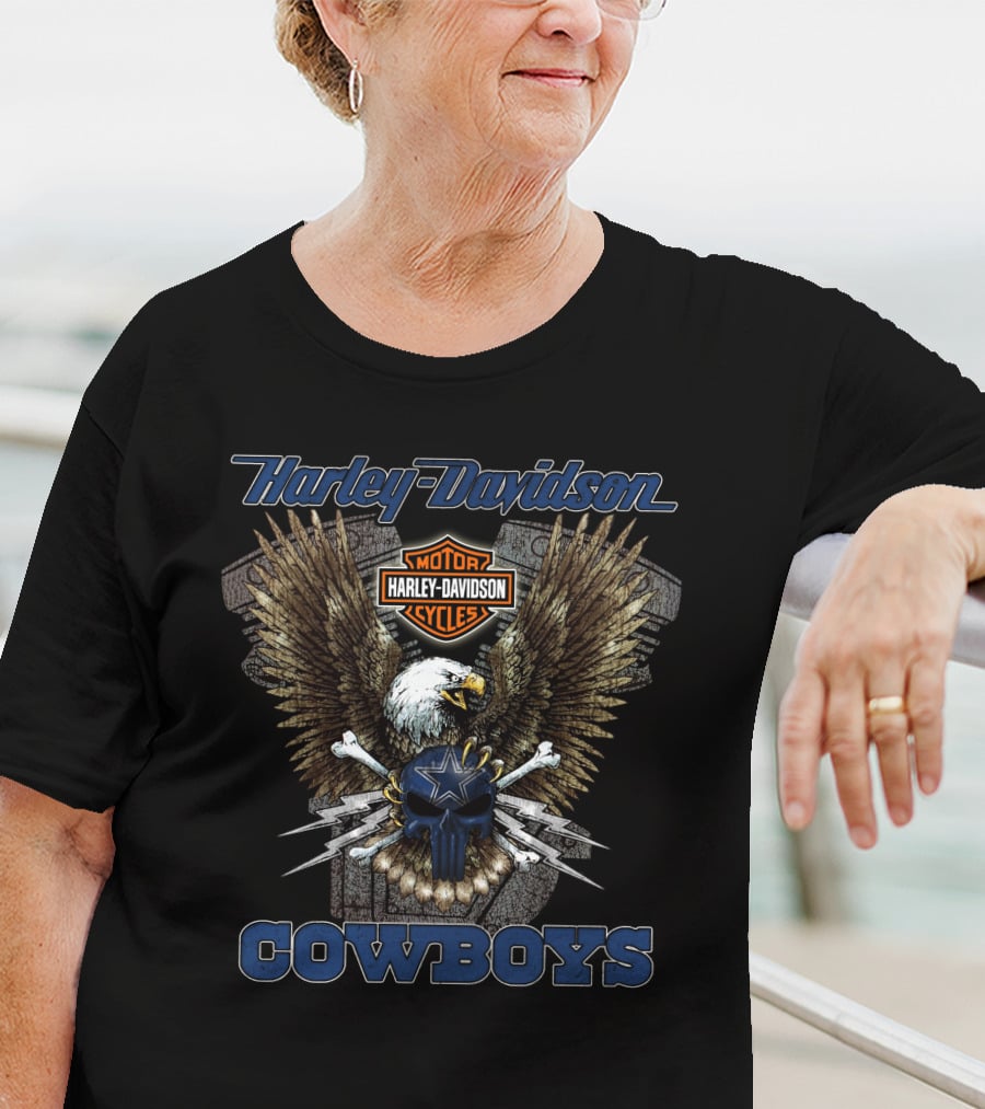 Harley Davidson Motorcycles Eagles Cowboys T-Shirt
