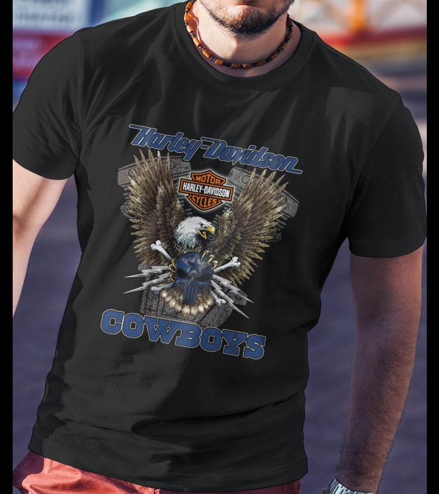 Harley Davidson Motorcycles Eagles Cowboys T-Shirt