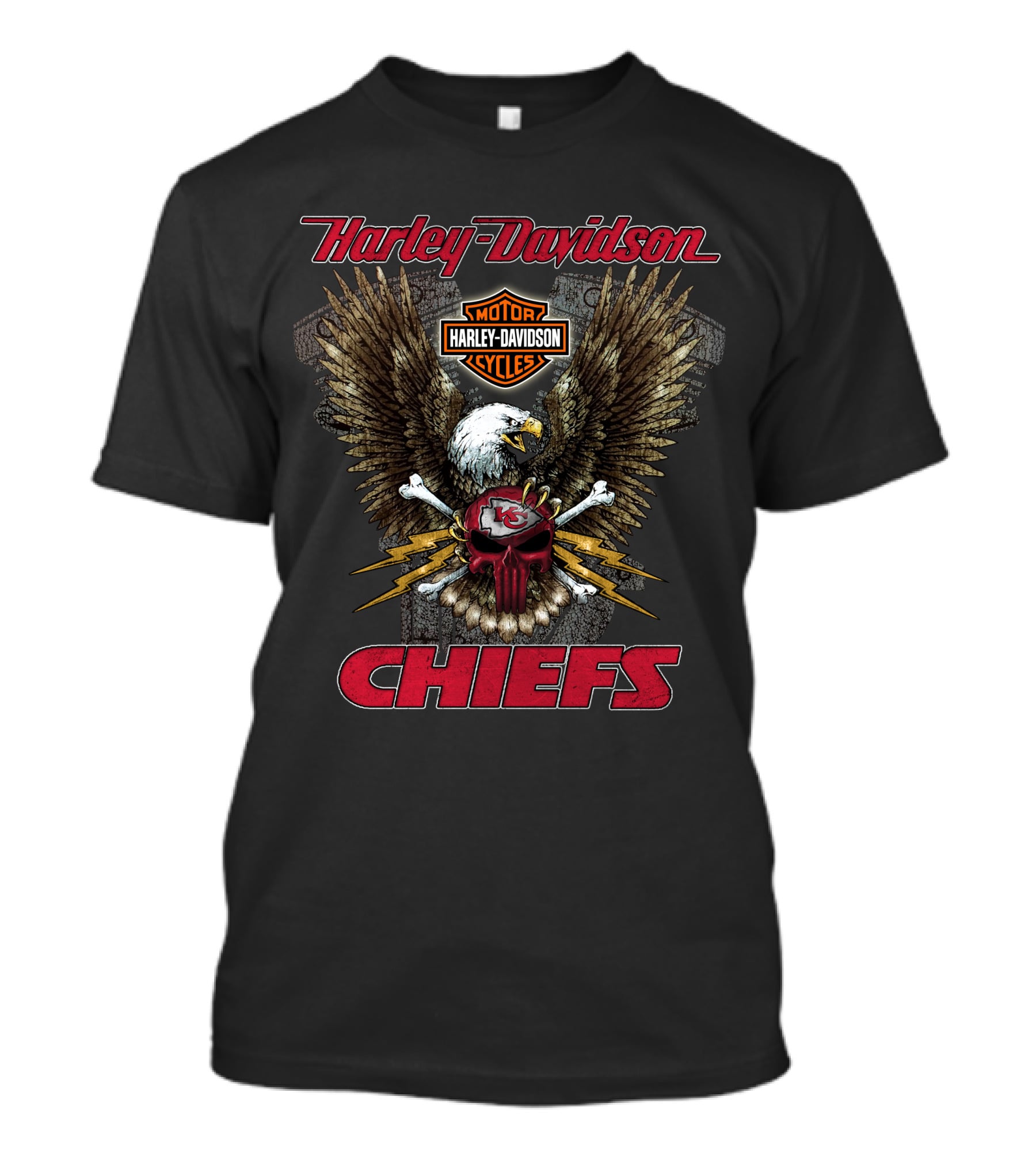 Harley Davidson Kansas City Chiefs Nfl Collaboration With Eagle And Skull T-Shirt