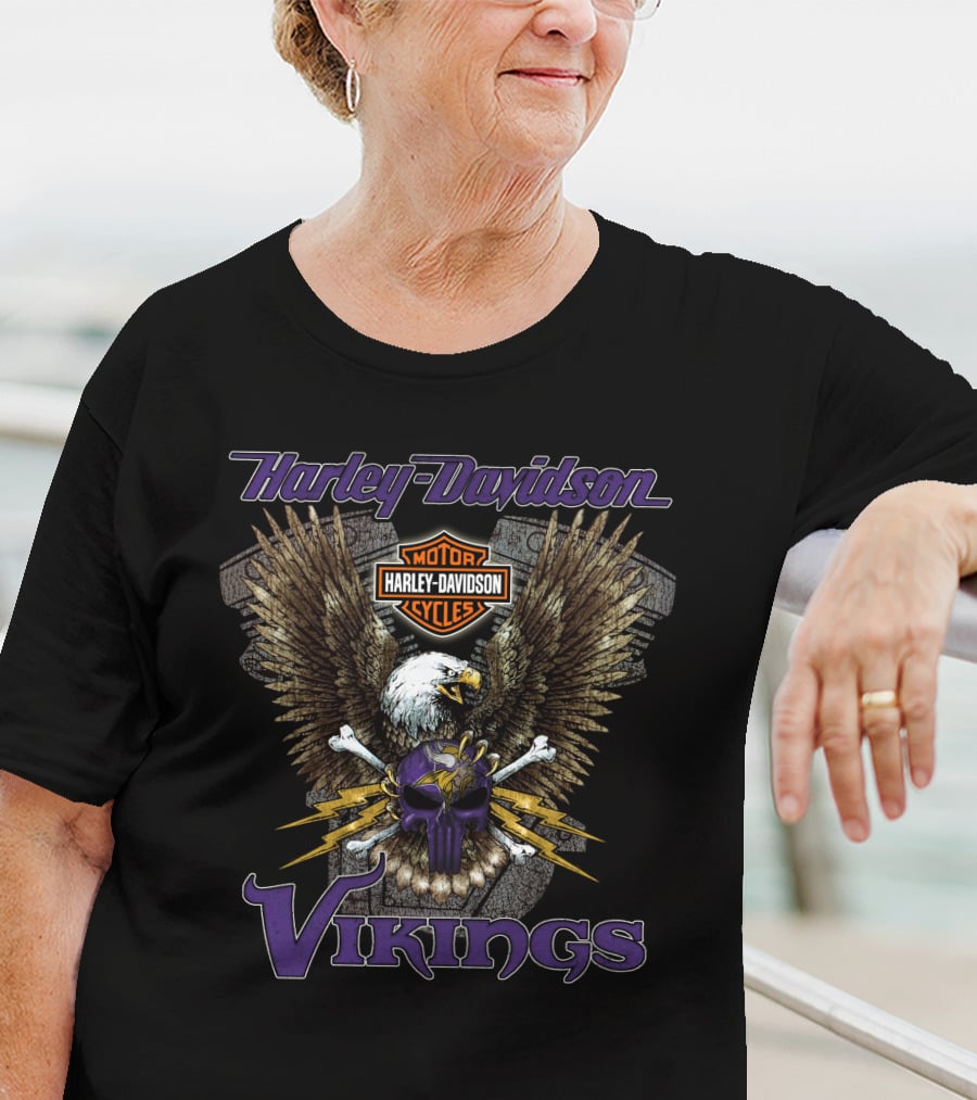 Harley Davidson Vikings Skull Eagle Nfl Minnesota T-Shirt