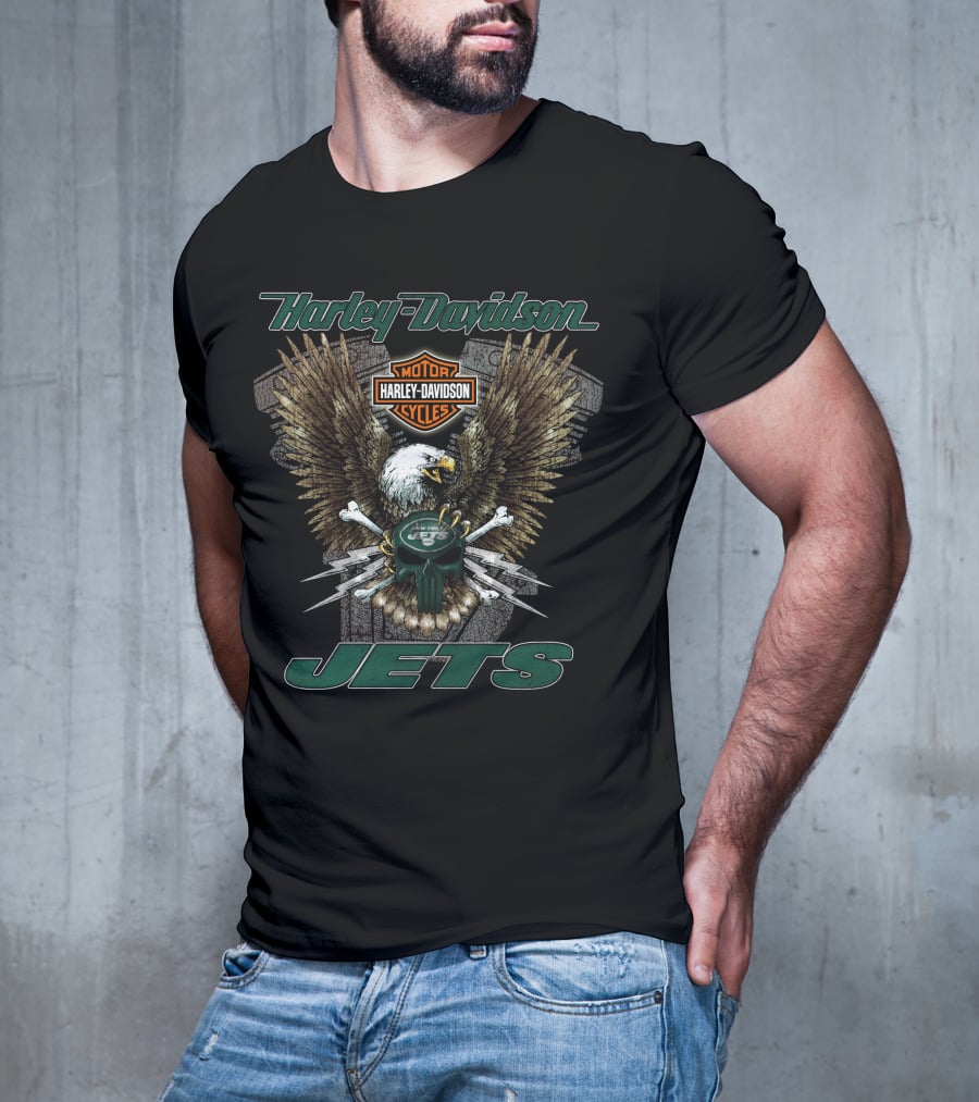 Harley Davidson Motor Cycles Jets New York Hd13 Nfl T-Shirt