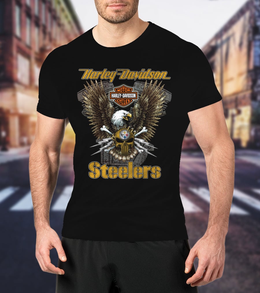 Harley Davidson Motor Cycles Steelers Eagle Nfl Pittsburgh T-Shirt