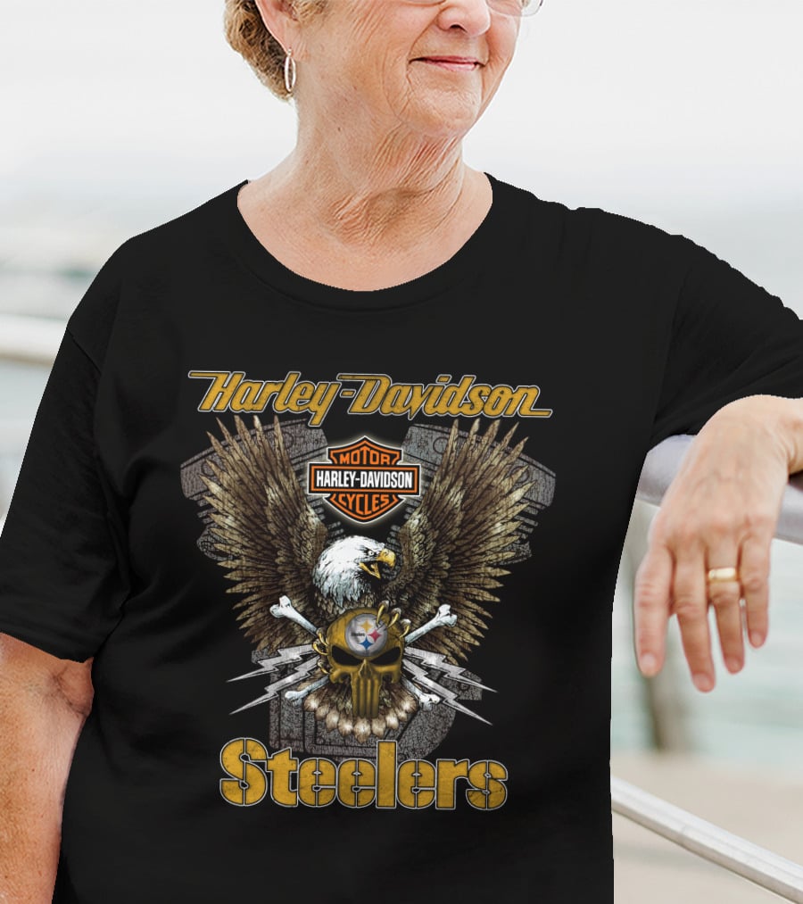 Harley Davidson Motor Cycles Steelers Eagle Nfl Pittsburgh T-Shirt