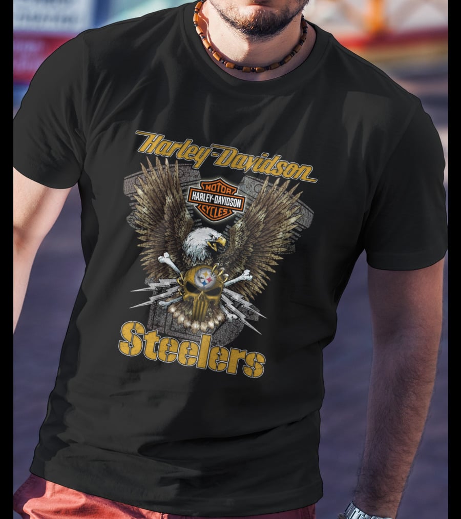 Harley Davidson Motor Cycles Steelers Eagle Nfl Pittsburgh T-Shirt