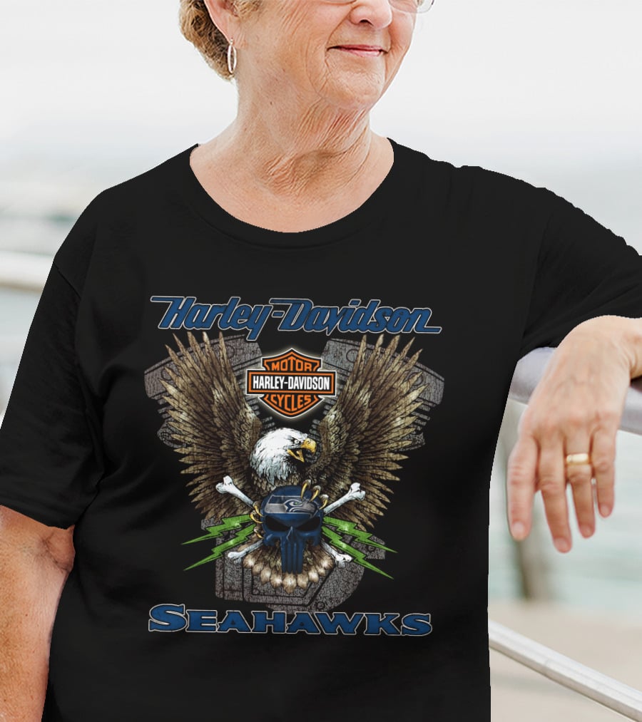 Harley Davidson Seahawks Motor Cycles Eagle T-Shirt