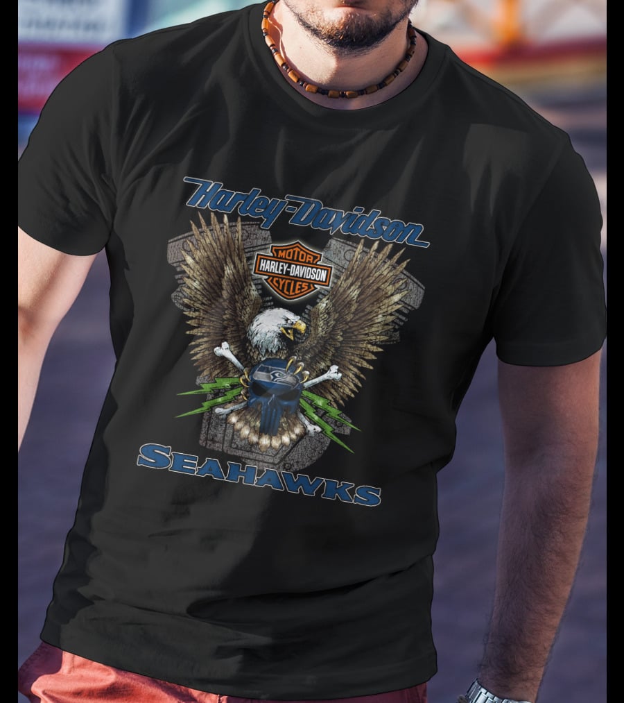 Harley Davidson Seahawks Motor Cycles Eagle T-Shirt