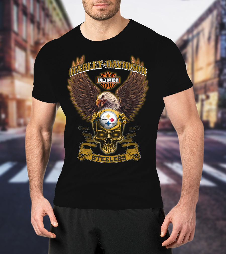 Harley Davidson Steelers Eagle Skull Logo Nfl Pittsburgh 0325 T-Shirt