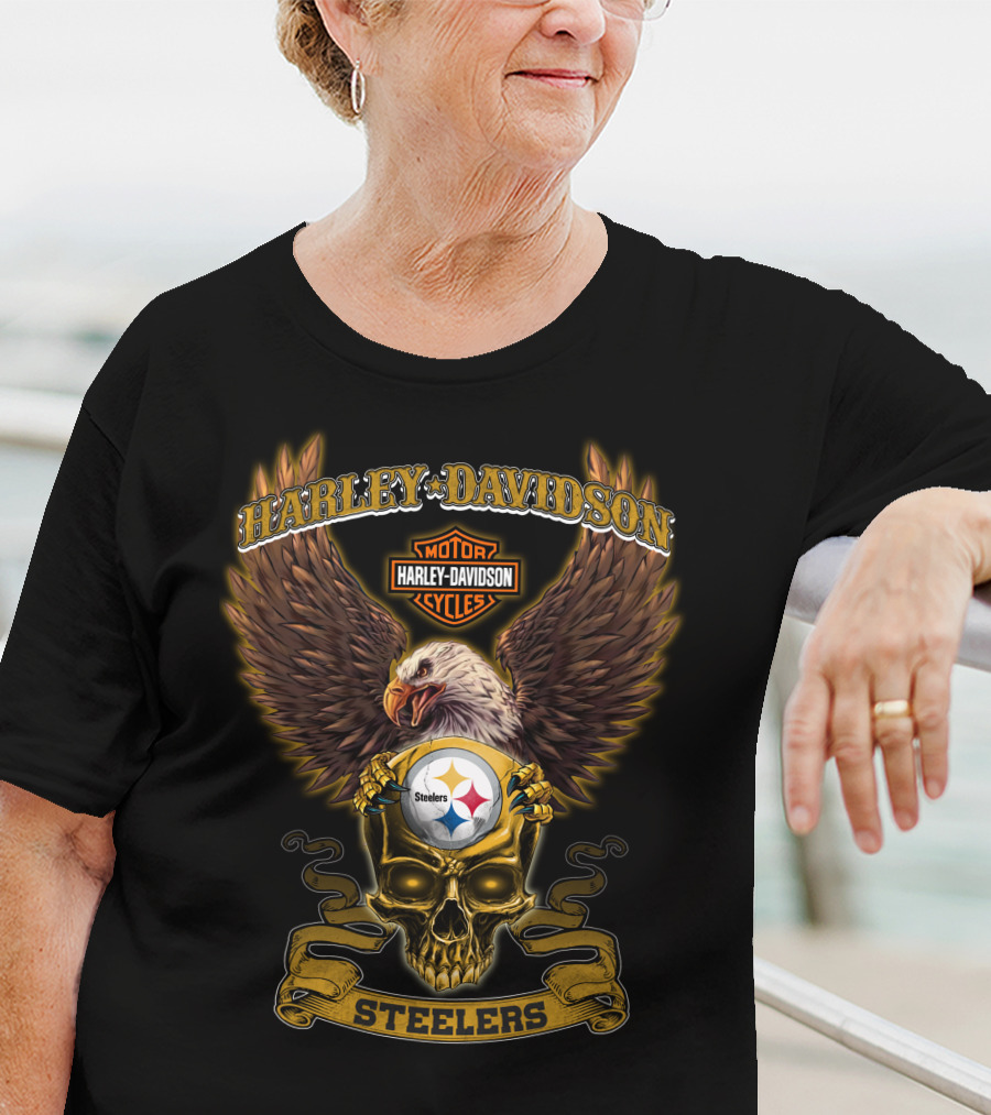 Harley Davidson Steelers Eagle Skull Logo Nfl Pittsburgh 0325 T-Shirt