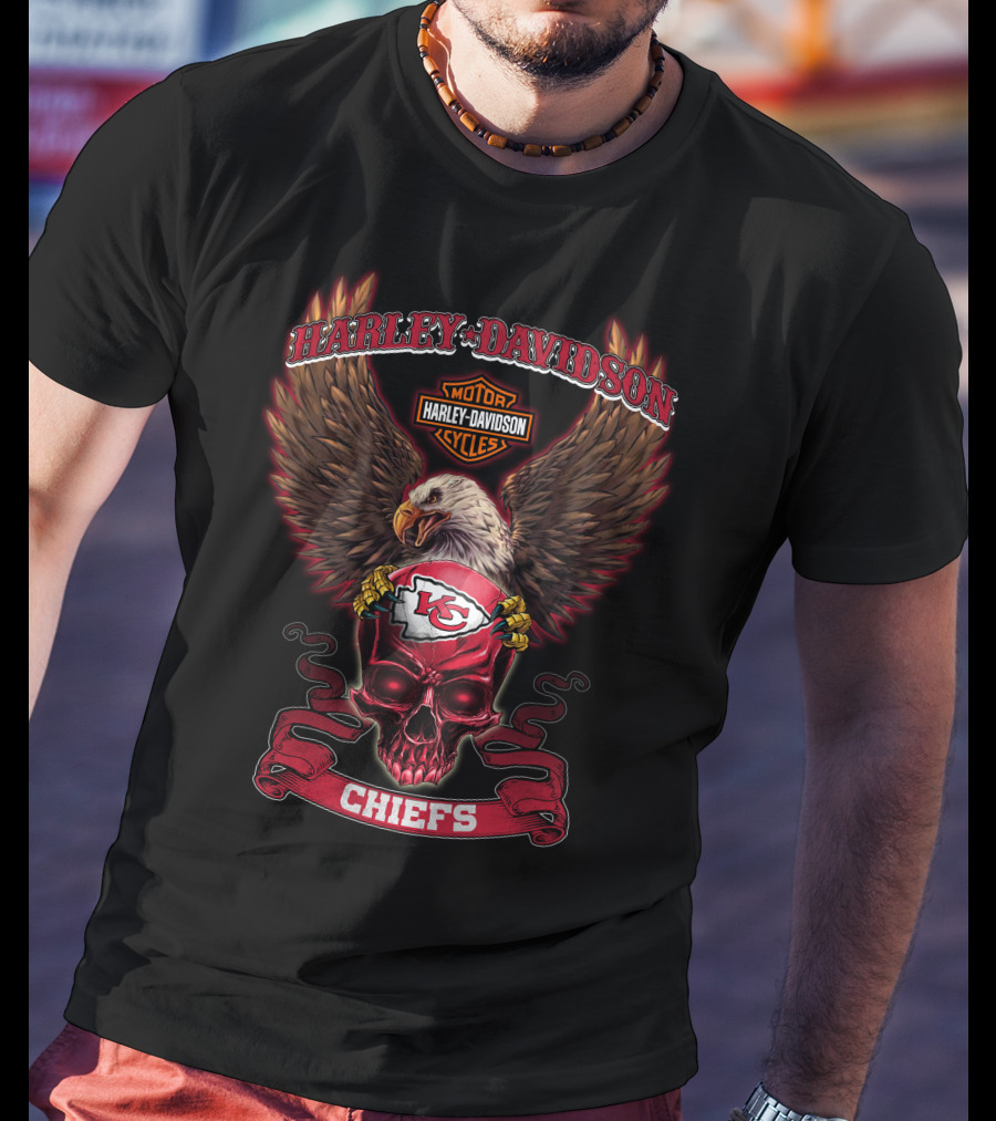 Harley Davidson Motor Cycles Chiefs Kansas City Kc Skull Eagle 0325 T-Shirt