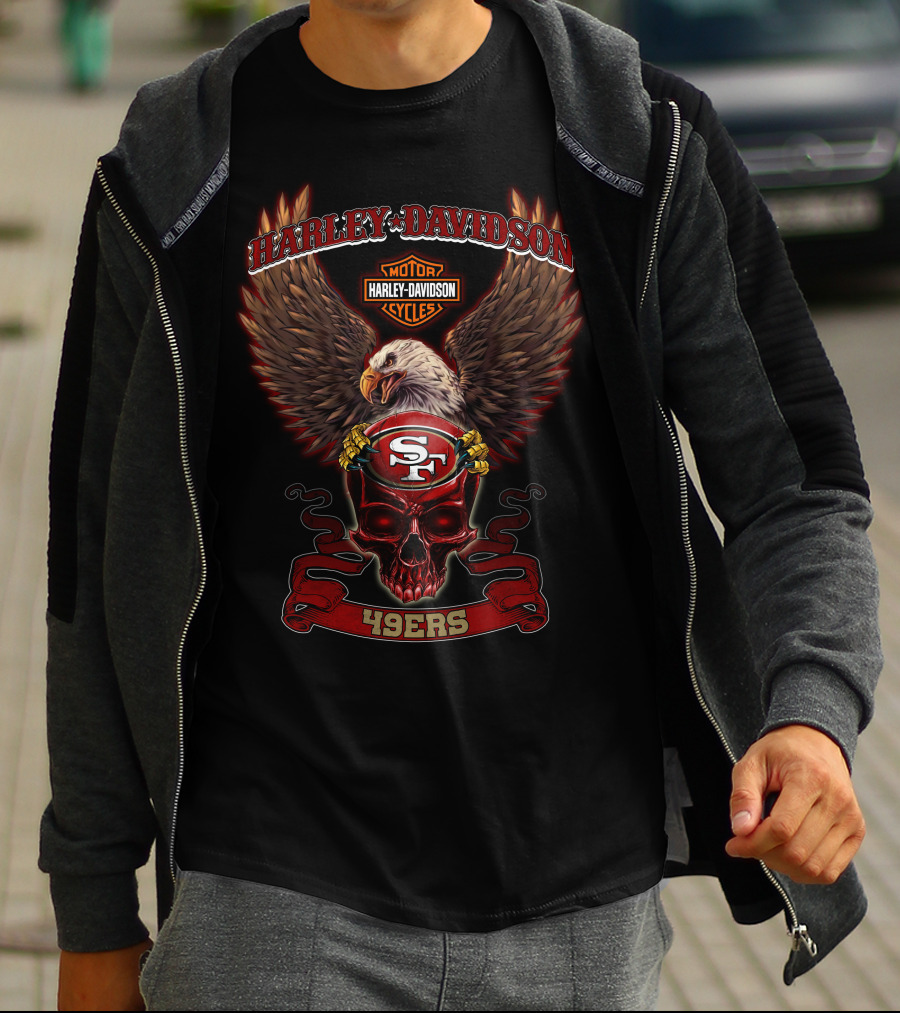 Harley Davidson Motor Cycles San Francisco 49ers Eagle Skull 49ers T-Shirt