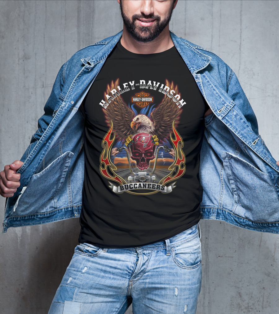 Harley Davidson Tampa Bay Buccaneers Motorcycle Eagle Flag Logo T-Shirt