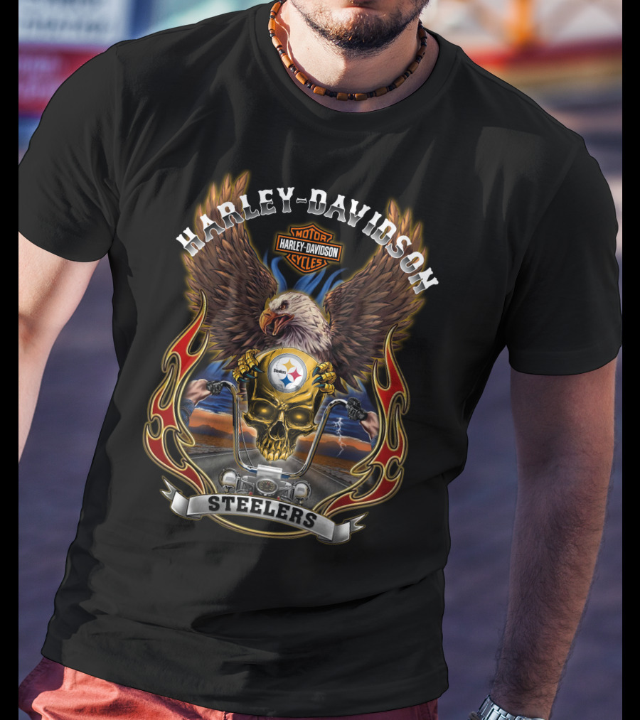 Harley Davidson Motorcycle Eagles Steelers Nfl Pittsburgh T-Shirt