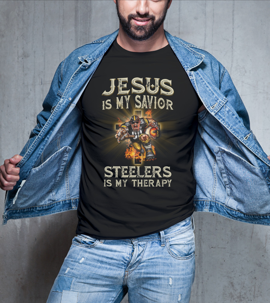 Jesus Is My Savior Steelers Is My Therapy Pittsburgh Steelers Nfl Mascot God T-Shirt