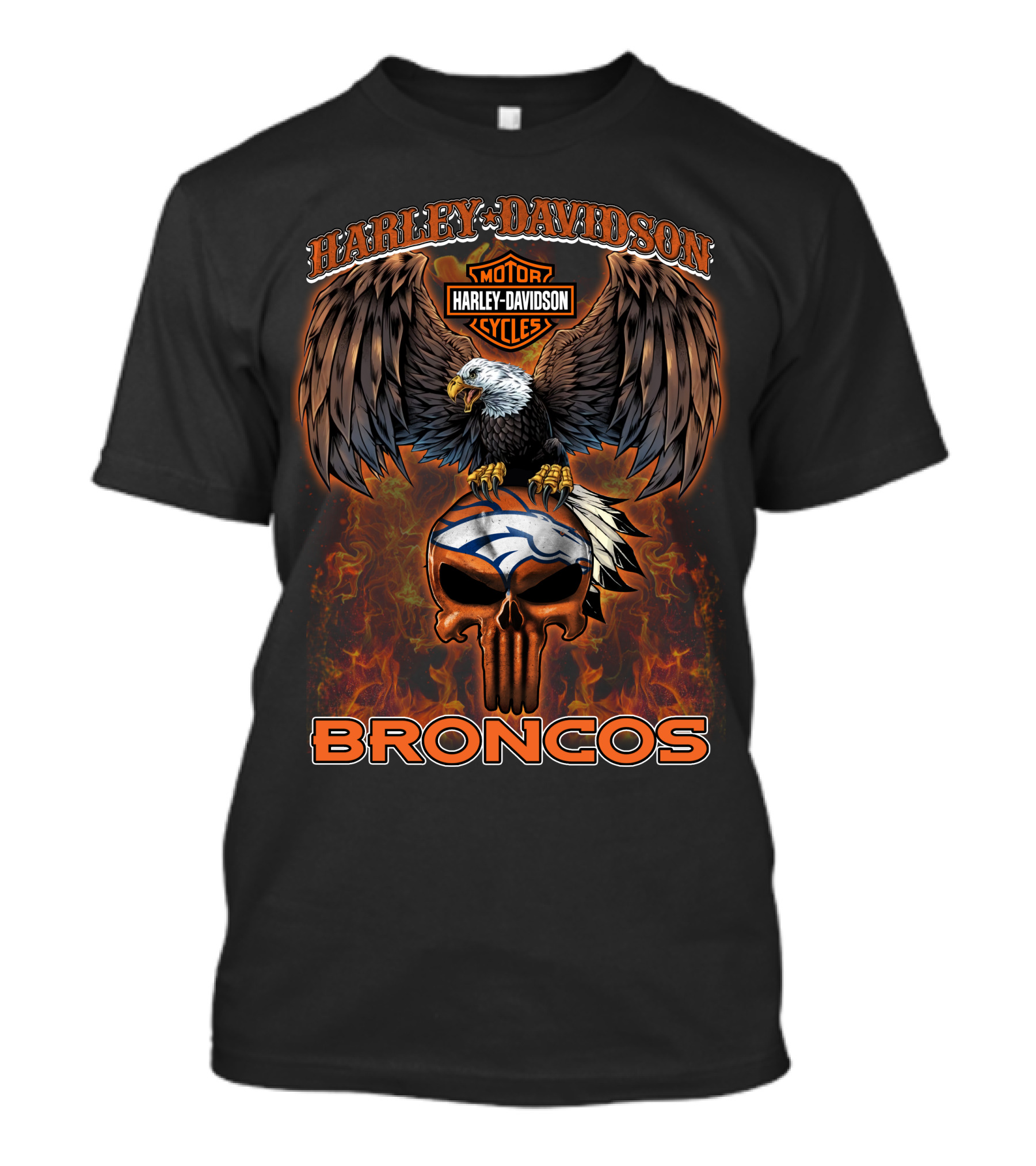 Harley Davidson Motor Cycles Eagle Broncos Nfl T-Shirt