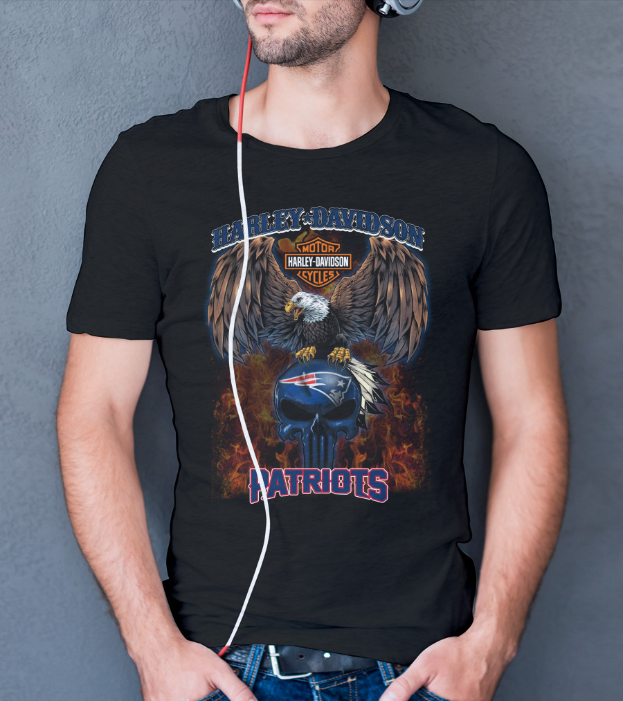 Harley Davidson New England Patriots Nfl Skull And Eagle T-Shirt