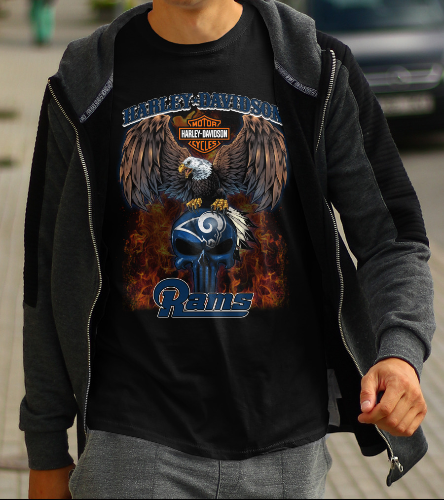 Harley Davidson Motor Cycles Rams Nfl T5M1 T-Shirt