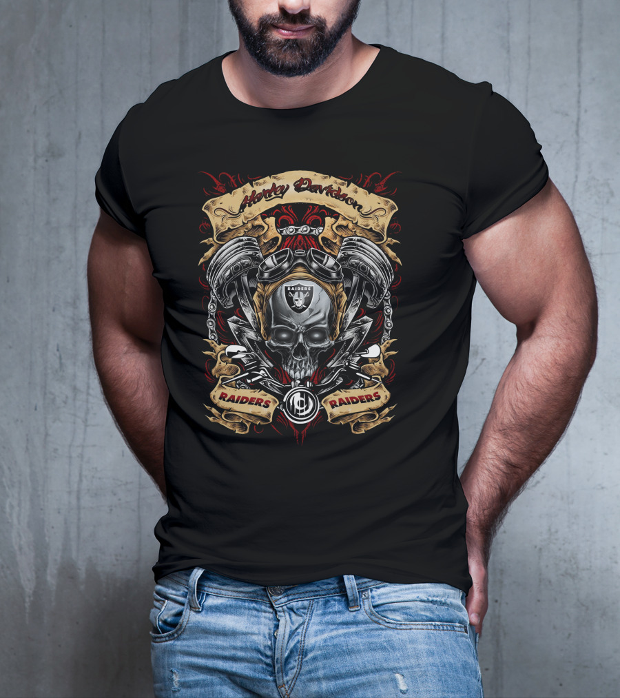 Las Vegas Raiders Nfl Harley Davidson Skull Raiders T-Shirt