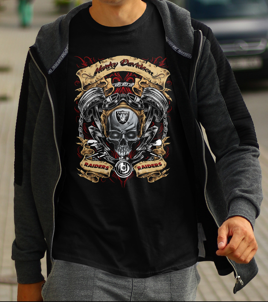 Las Vegas Raiders Nfl Harley Davidson Skull Raiders T-Shirt