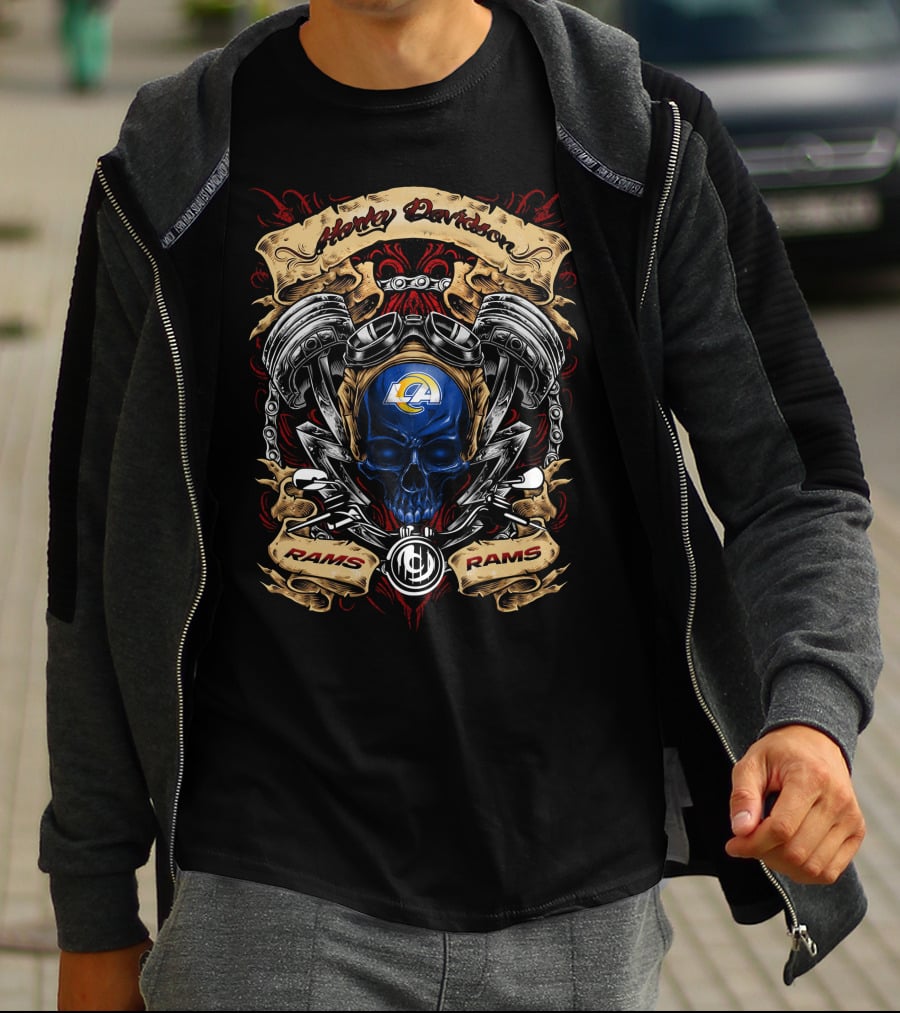 Harley Davidson Los Angeles Rams Nfl Skull Motif Rams Rams T-Shirt